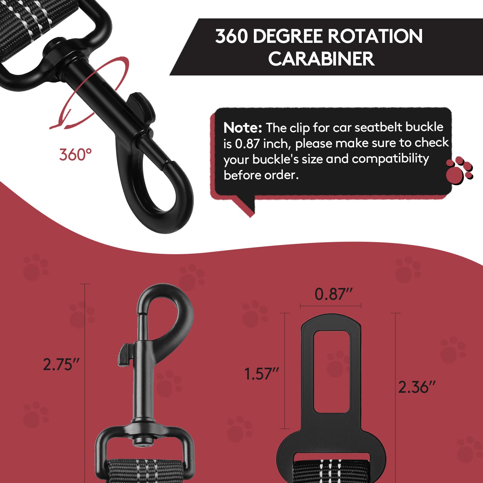 Retractable Dog Car Seat Belt - Heavy Duty Pet Safety Harness with Reflective Strips, Stainless Steel Hook & Elastic Bungee Buffer for Secure Car Travel - Perfect for Road Trips, Daily Commutes & Vet Visits (Black)