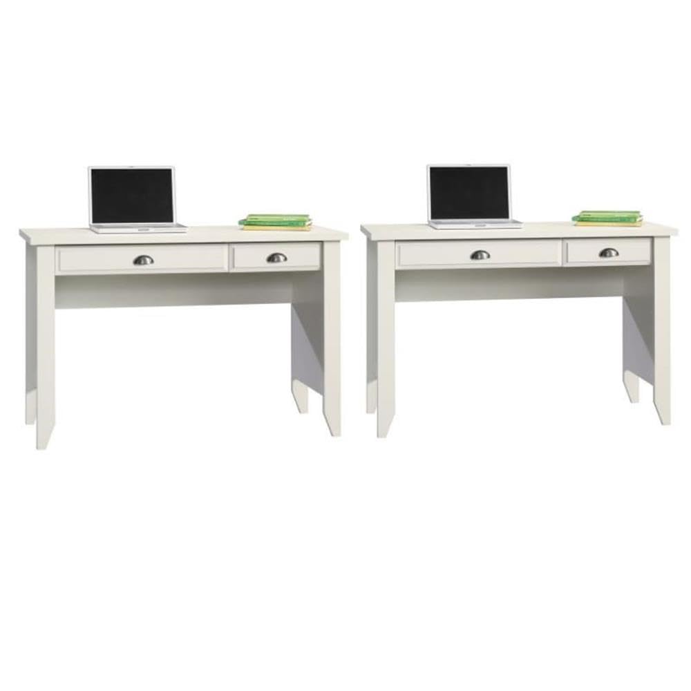 Modern Wood Computer Desk Set - 2 Piece Home Office Furniture in Soft White for Small Spaces & Work from Home