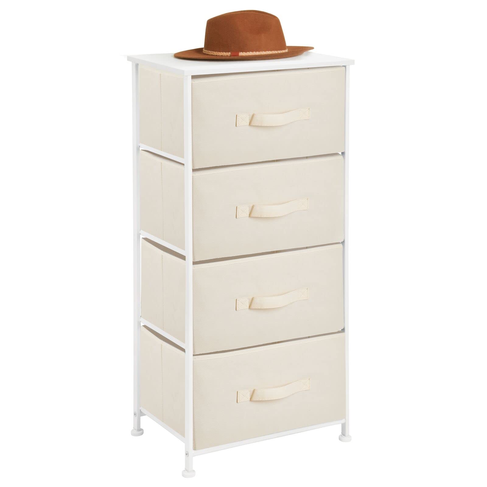 mDesign 4-Drawer Fabric Storage Tower Organizer - Steel Frame & Wood Top Dresser for Bedroom, Closet, Entryway - Jane Collection in Cream/White | Perfect for Small Space Organization & Home Decor