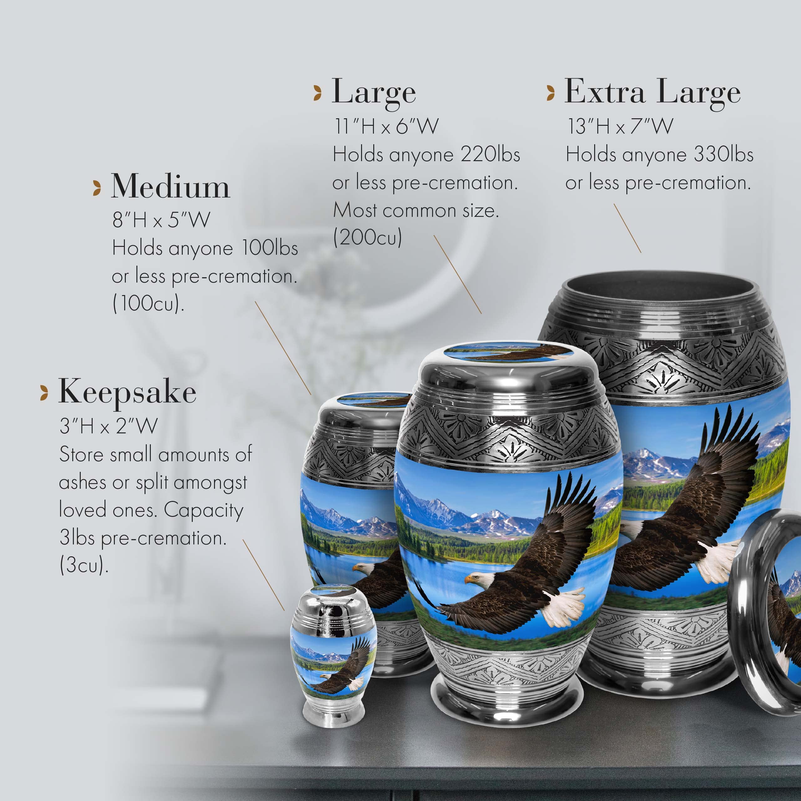 Extra Large Majestic Eagle Cremation Urn for Adult Male Ashes - Personalized Handcrafted Decorative Urn for Human Ashes - Perfect for Memorials, Home Display & Funeral Services