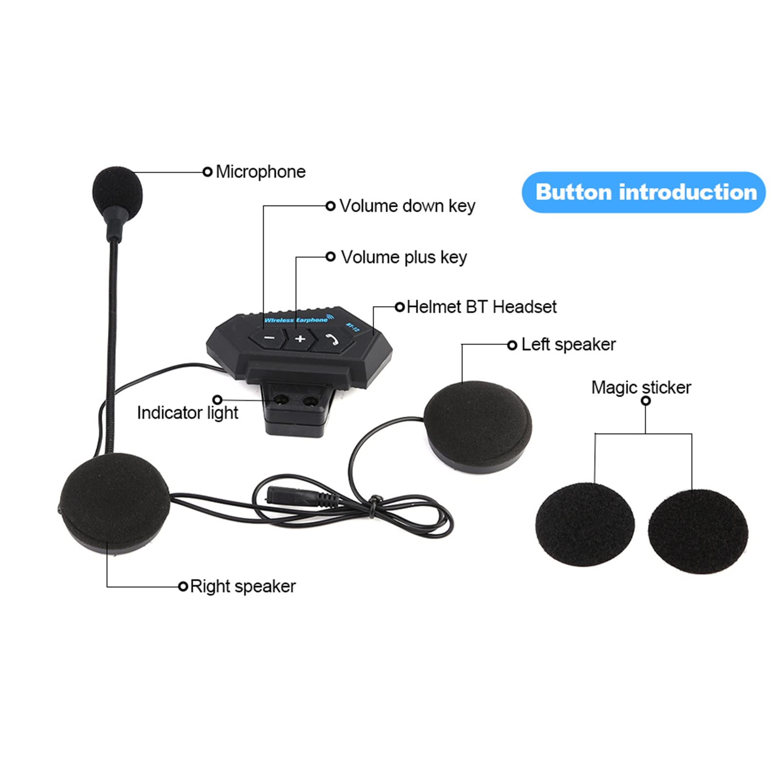 AQXREIGHT Bluetooth Helmet Headphones for Motorcycle - Wireless Headset with Built-in Speakers, Hands-Free Calling & Noise Cancellation - Perfect for Commuting, Touring & Long Rides