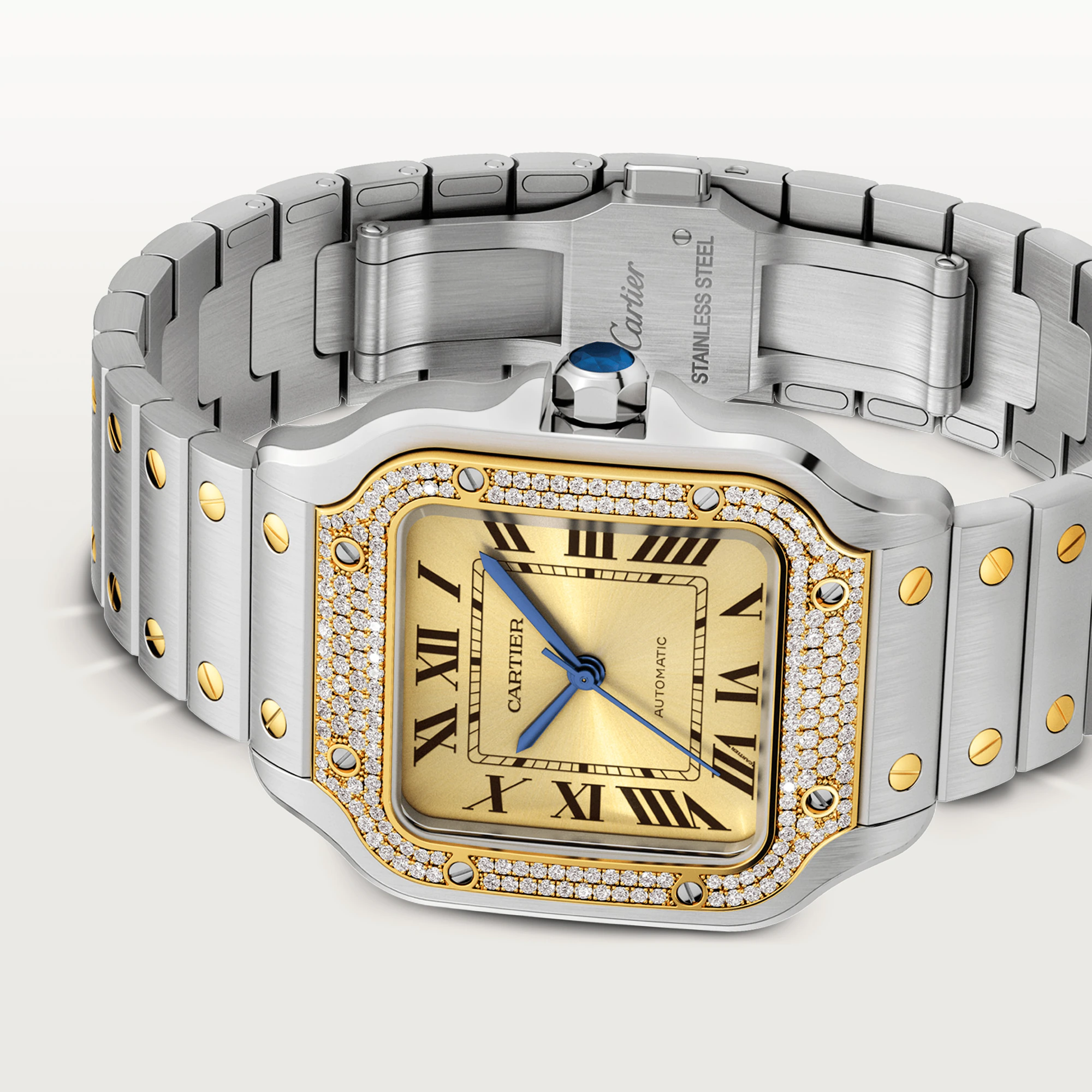Cartier Santos Stainless Steel & Yellow Gold Diamond Unisex Watch - Luxury Dress & Business Timepiece for Men & Women