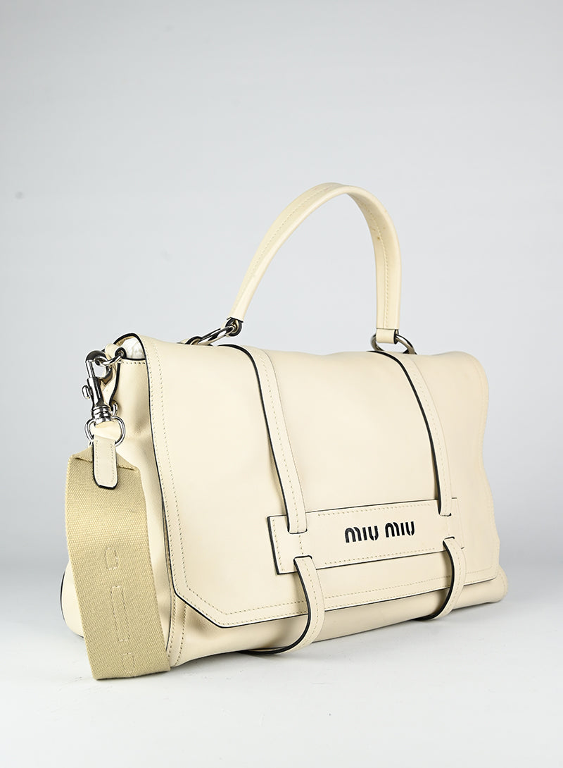 Miu Miu Grace Lux White Leather Handbag for Women - Elegant Designer Shoulder Bag for Work, Office & Special Occasions