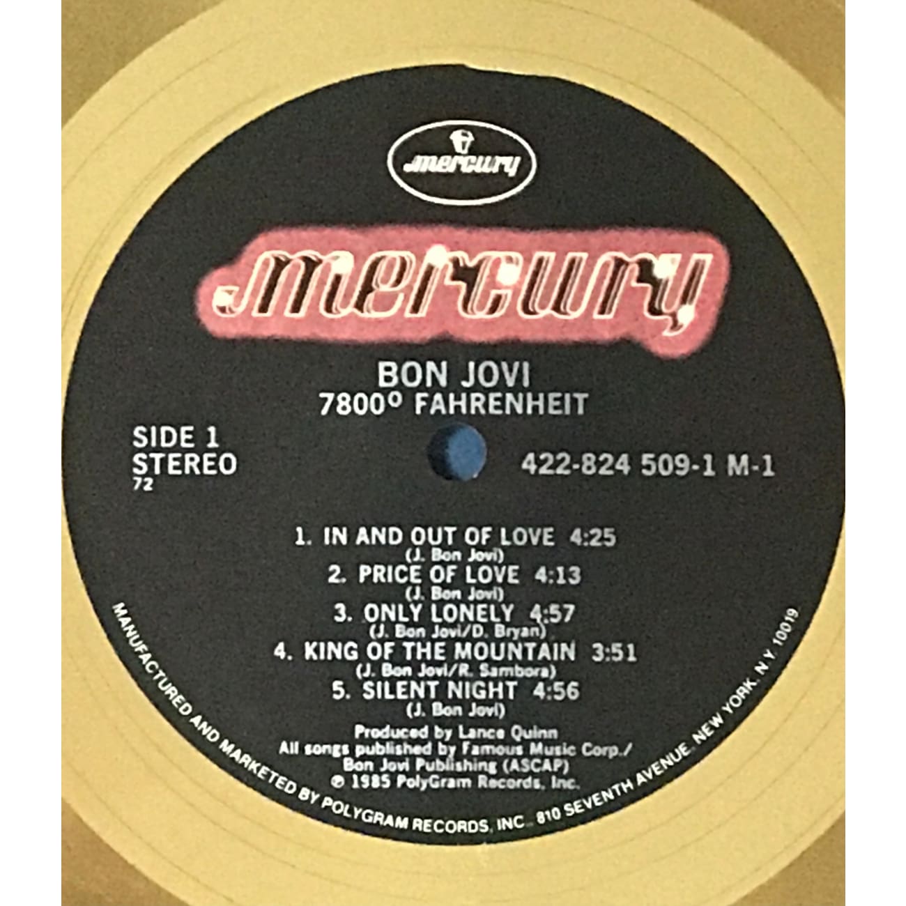 Bon Jovi 7800° Fahrenheit RIAA Gold Album Award - Vintage Music Collectible for Fans & Display in Home, Office, or Music Room