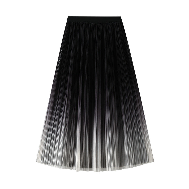 Elegant Gradient Color Pleated Long Skirt - High Waist A-Line Midi Skirt for Women | Perfect for Office, Party & Casual Wear | Flowy Summer & Spring Skirt 741