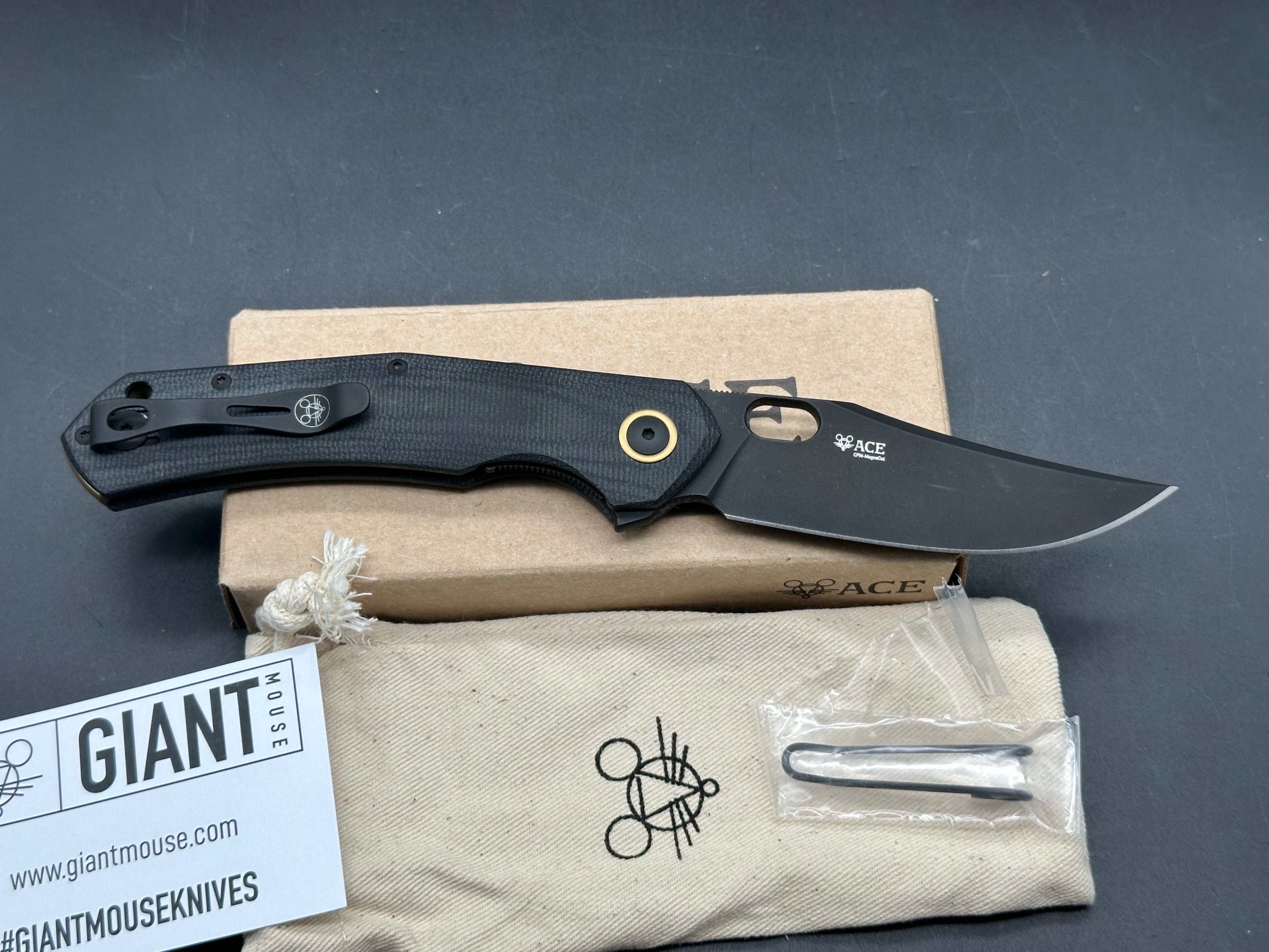 GiantMouse Ace Jutland Folding Knife - Black PVD MagnaCut Blade & Canvas Micarta Handle - EDC Pocket Knife for Outdoor Camping, Hiking, and Everyday Carry