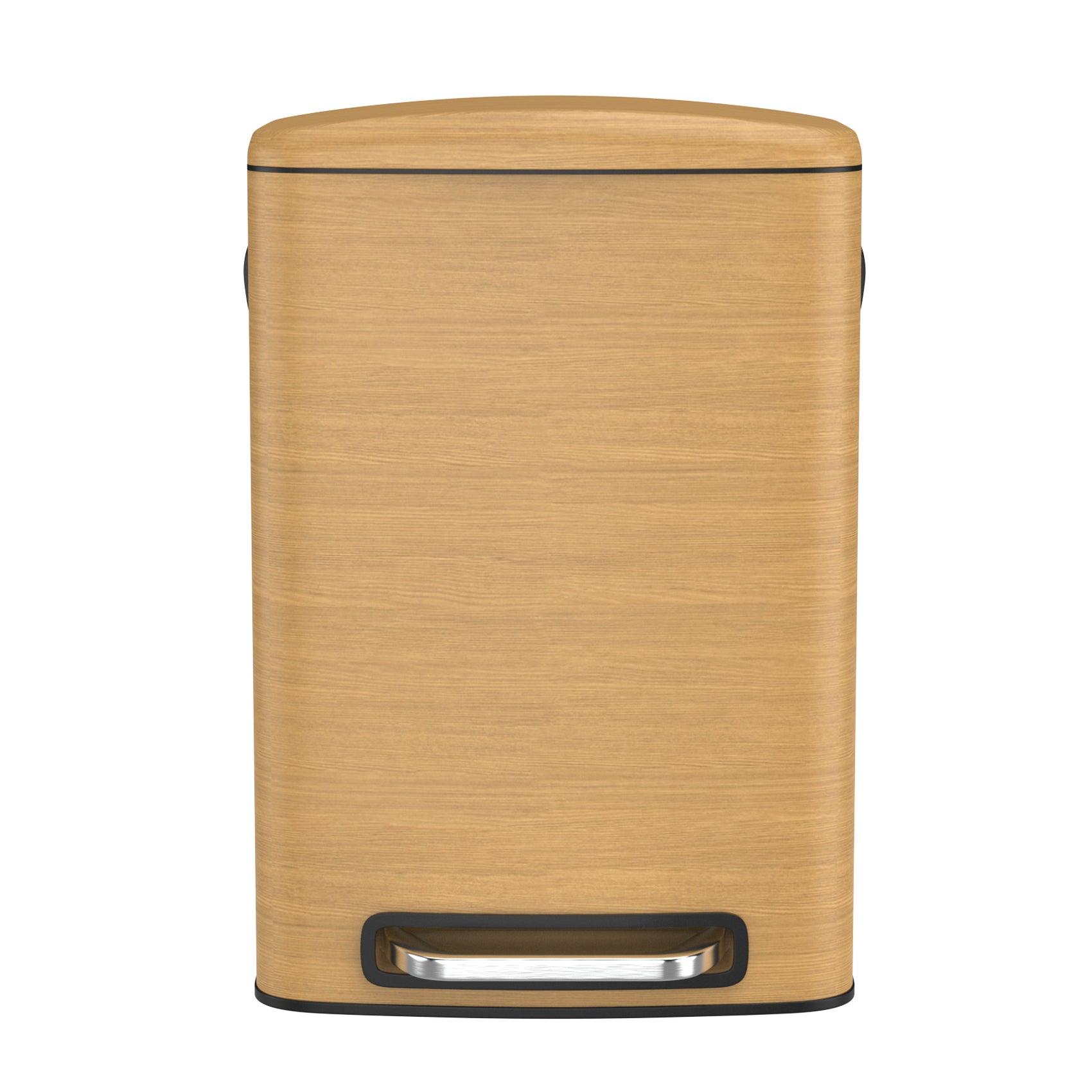 13 Gallon 50L Stainless Steel Rectangular Trash Can with Foot Pedal - Soft Close Lid, Wood Texture Design - Includes 30 Garbage Bags - Perfect for Kitchen, Office, or Bathroom Waste Disposal