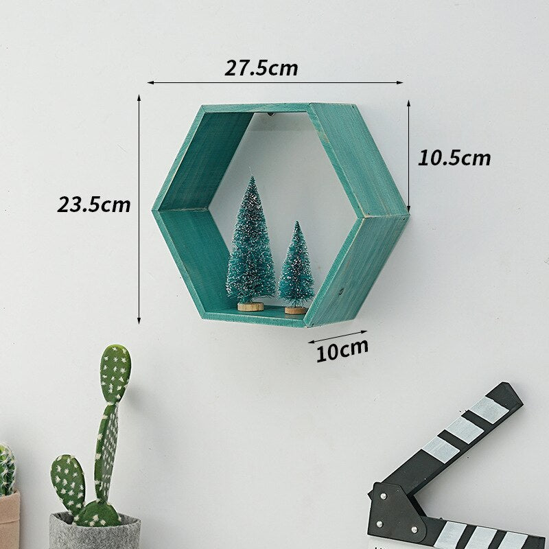 Hexagon Wood Wall Shelf - Modern Geometric Floating Shelves for Home Decor, Bathroom, Bedroom & Living Room Storage | Rustic Wooden Display Shelf for Plants, Books & Decorative Items