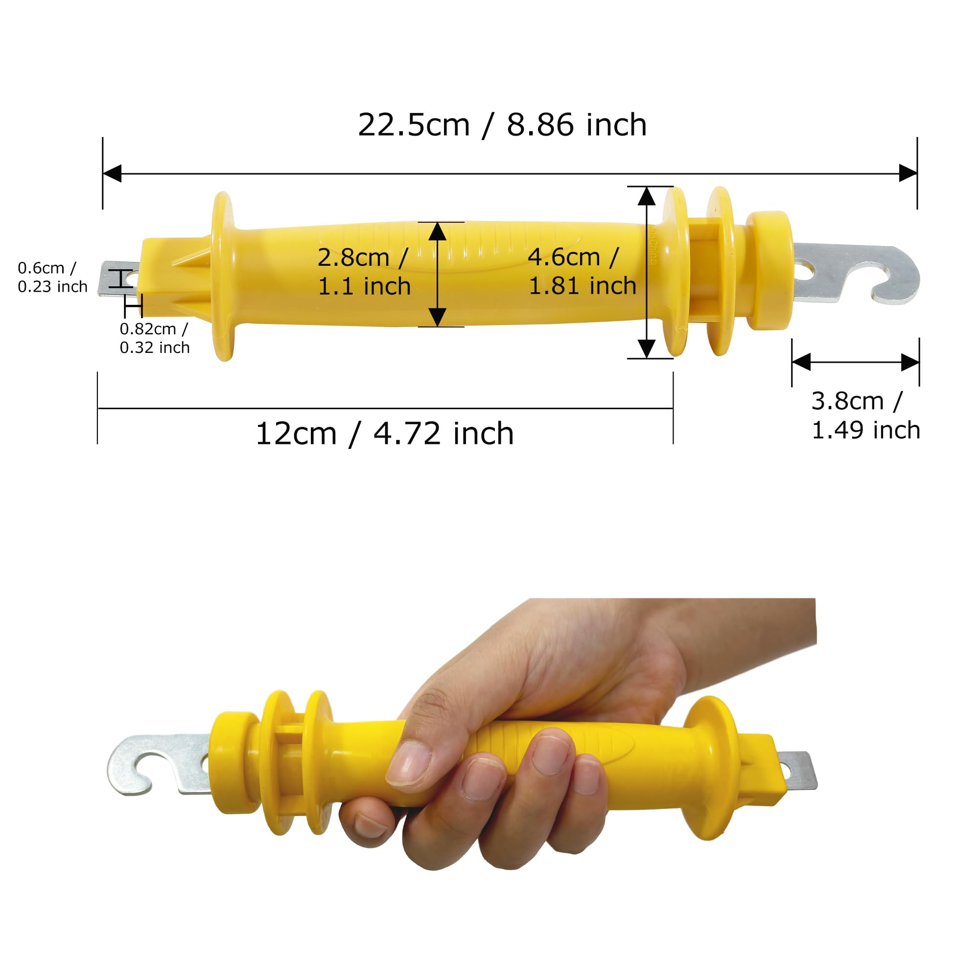 10 Pack Electric Fence Rubber Gate Insulators with Heavy Duty Steel Hooks - Yellow Plastic Spring Handles for Garden & Farm Fencing - Perfect for Livestock Control and Property Protection