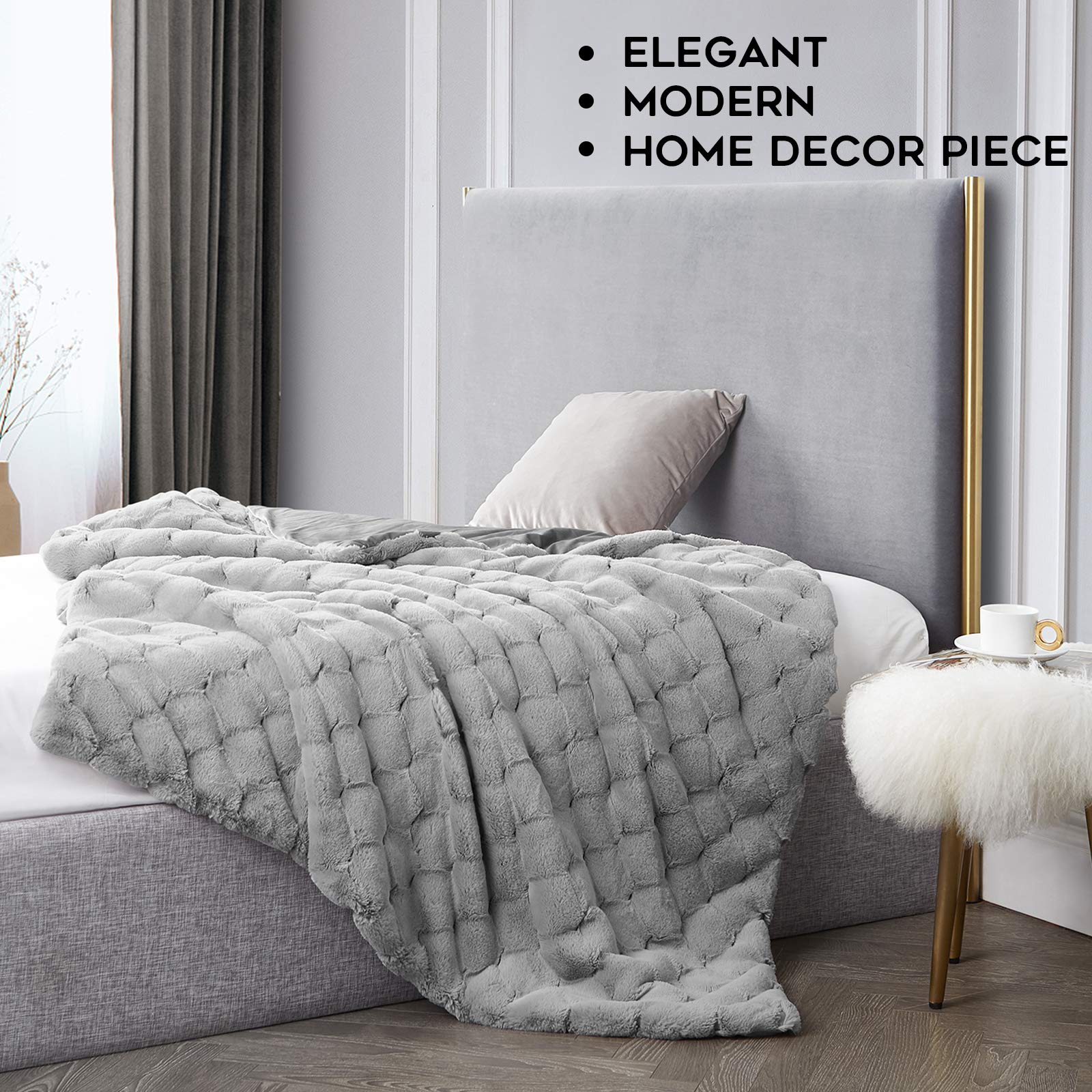 YnM Fluffy Weighted Blanket 10lbs (50''x60'', Light Grey) - Luxury Soft Faux Fur Throw Blanket for Anxiety Relief & Better Sleep - Cozy Home Decor for Bedroom, Couch, Office & Travel