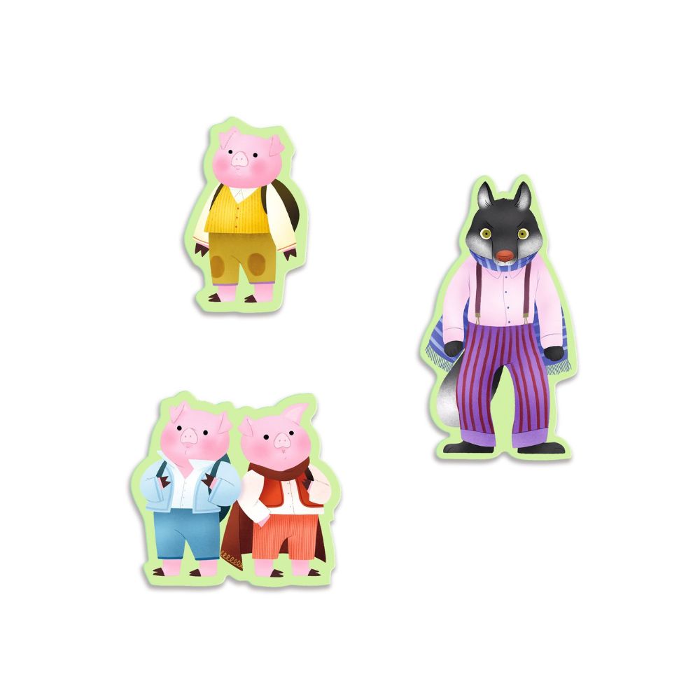 Djeco Three Little Pigs Story Jigsaw Puzzle - 35 Piece Wooden Puzzle for Kids Ages 4-8 | Educational Toy for Preschool Learning & Family Game Night