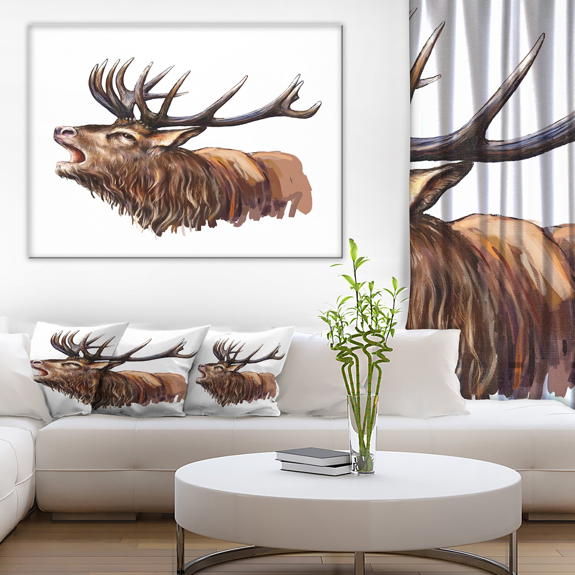 Deer Head Illustration Art Print - Animal Wall Decor Canvas Painting for Living Room, Bedroom & Office