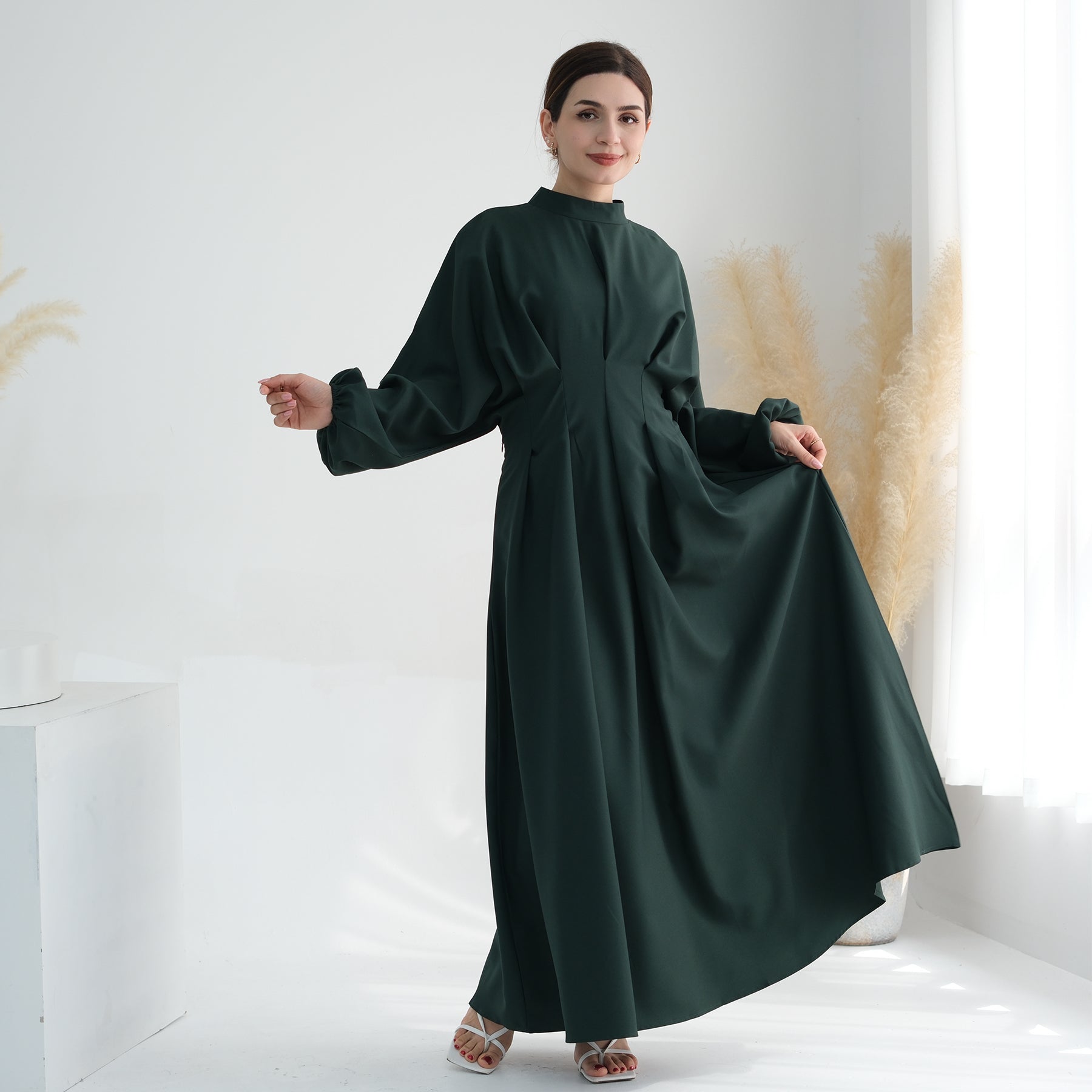 Madison Long Sleeve Maxi Dress in Green | Flowy Boho Chic Women's Dress for Casual Outings, Date Nights & Fall Weddings