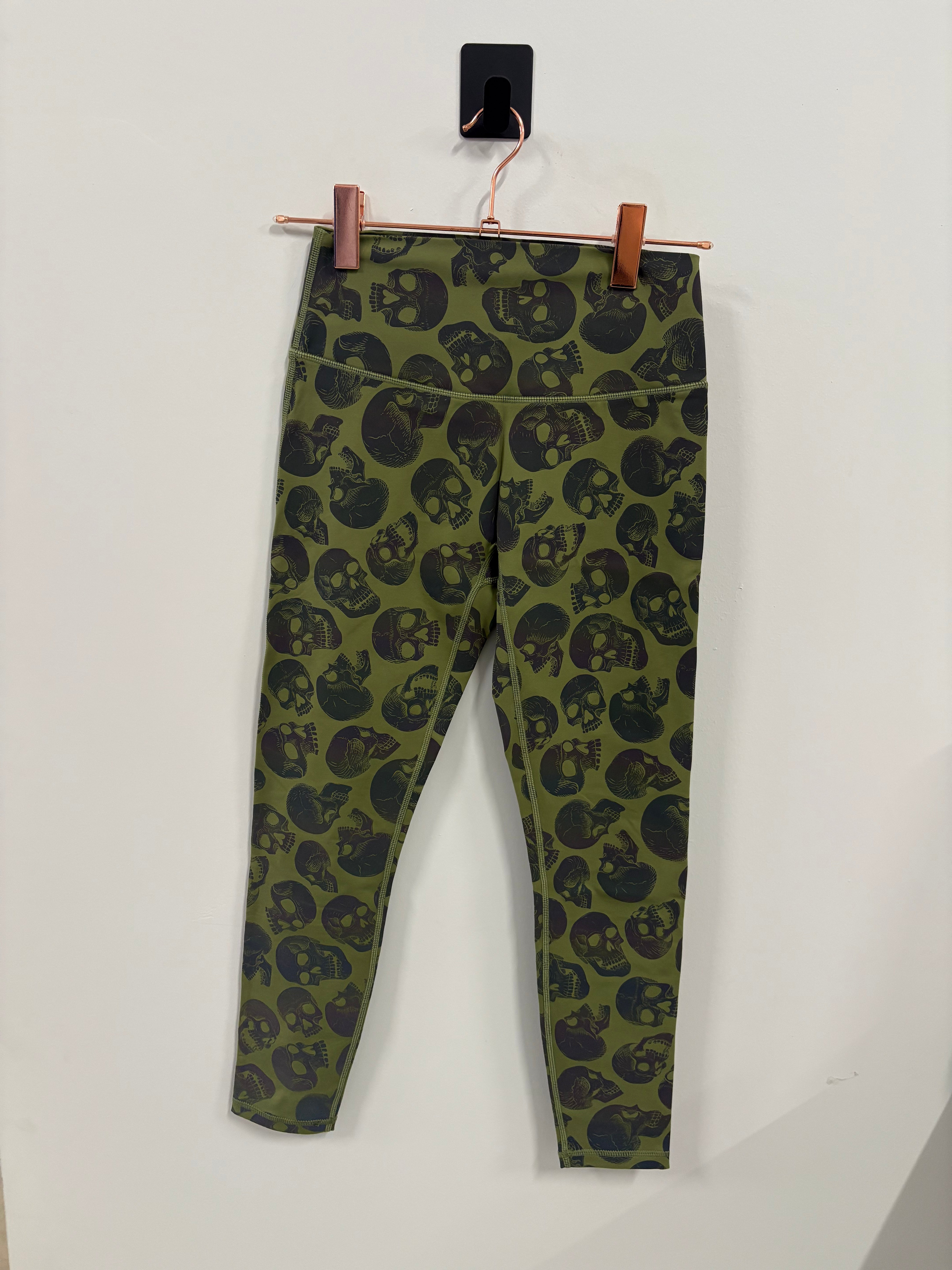 Empowered Leggings with Green Skulls Print - High Waisted Yoga Pants for Women, Small - Perfect for Gym, Workout & Casual Wear