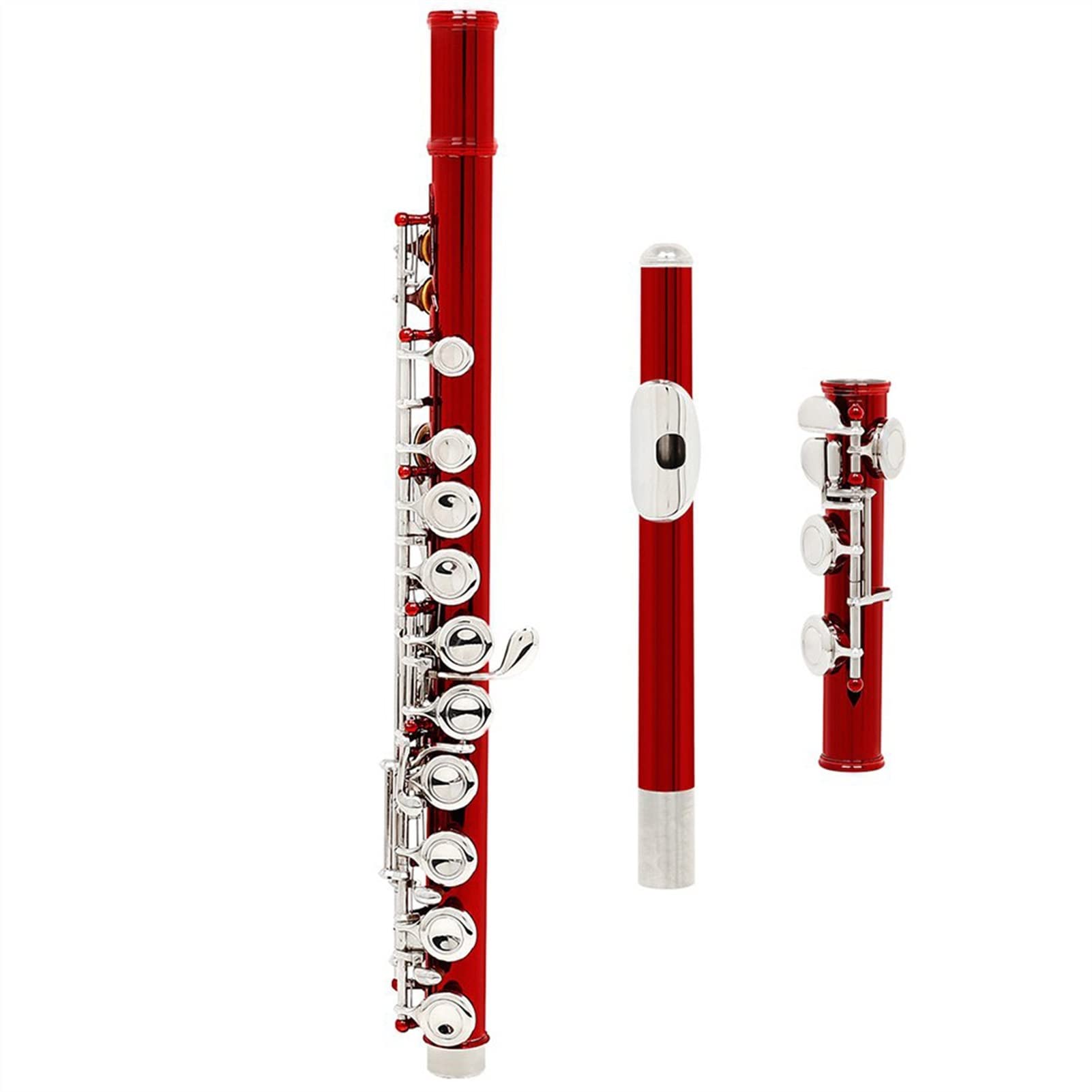 Professional 16-Hole Red C Key Flute with Silver-Nickel Keys - Concert Cupronickel Wind Instrument with Carrying Case - Perfect for Beginners, Students & Live Performances