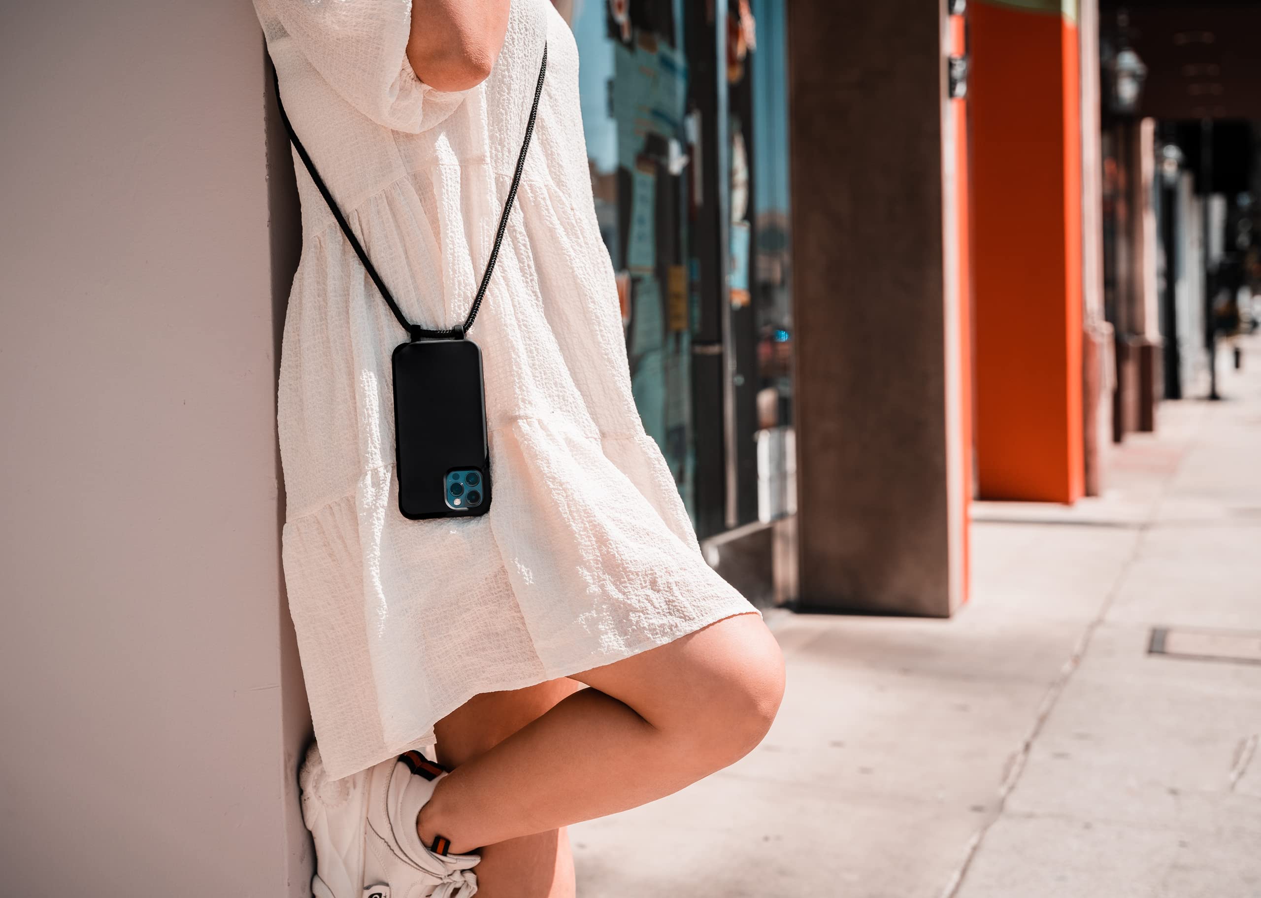 HoldingIT 2-in-1 Crossbody Phone Case with Detachable Lanyard for iPhone 13 - Adjustable Rope & Drop Protection - Stylish & Secure Black iPhone Cover - Perfect for Travel, Shopping & Outdoor Activities