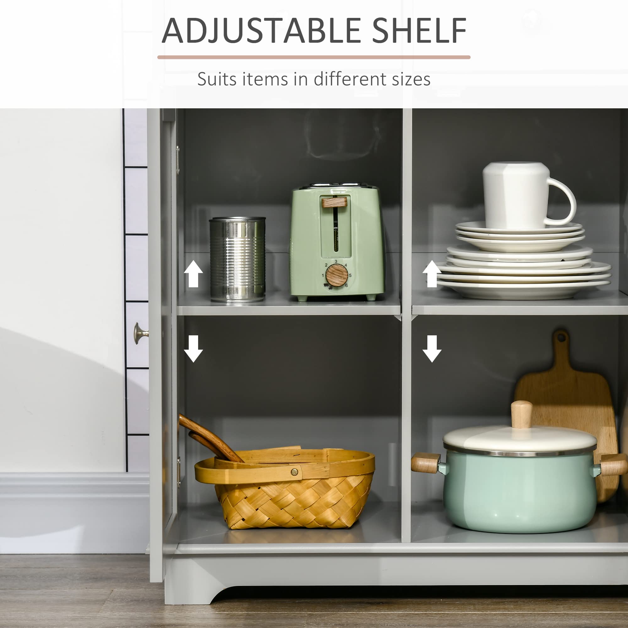 HOMCOM Modern Sideboard with Solid Wood Countertop - Kitchen Storage Cabinet & Coffee Bar with 3 Drawers, Doors & Adjustable Shelf - Gray - Perfect for Dining Room, Living Room & Home Office Organization