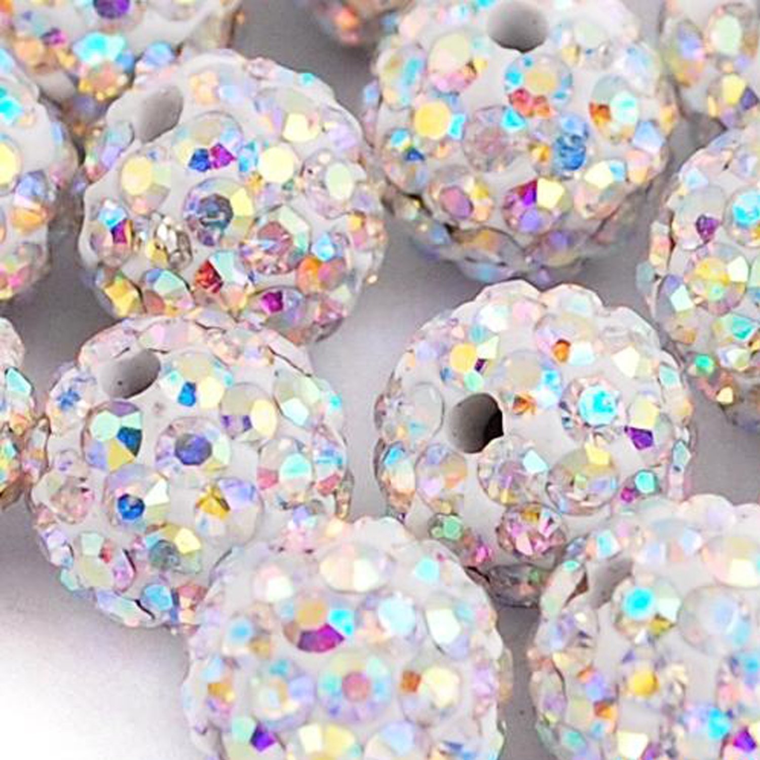 Shamballa Jewelry Beads - 100pcs 10mm White AB Crystal Czech Beads for DIY Bracelets, Necklaces & Boho Jewelry Making - Disco Ball Clay Beads for Shamballa, Macrame & Handmade Accessories