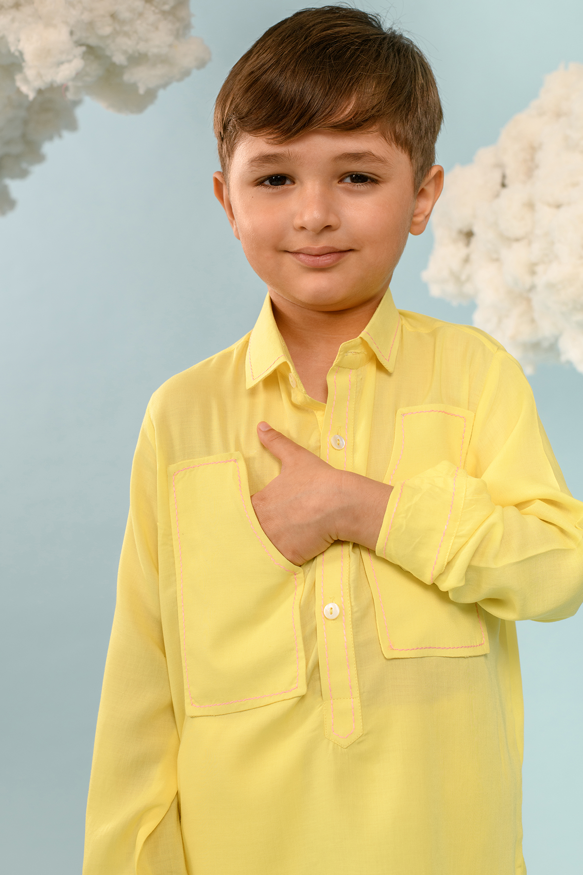 Amber Yellow Tencel Kurta & Pant Set for Boys | Comfortable Indian Ethnic Wear | Perfect for Festivals, Weddings & Special Occasions