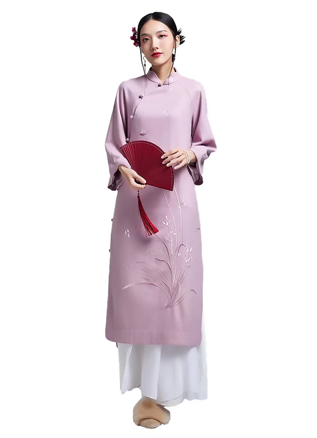 Elegant Women's Wool Trench Coat with Embroidery - Vintage Cheongsam Style Winter Overcoat for Fall & Winter Fashion | Perfect for Office Wear, Date Nights & Special Occasions