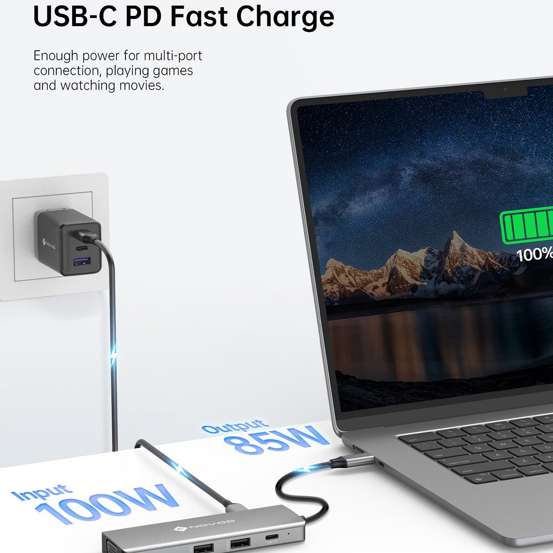 NOVOO 8-in-1 USB C Hub with HDMI, Ethernet, USB 3.0 Ports - Compact Multi-Port Adapter for MacBook Pro/Air, iPad Pro, Chromebook - Perfect for Home Office, Remote Work & Travel
