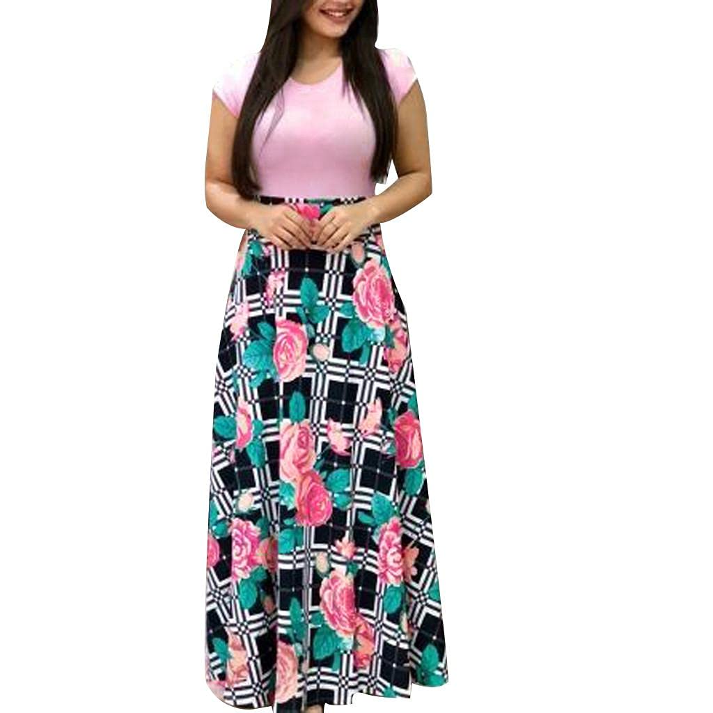 Women's Floral Printed Maxi Dress - Casual Short Sleeve Party Long Dress for Summer, Beach, Wedding & Vacation | Fashionable & Comfortable Women's Clothing