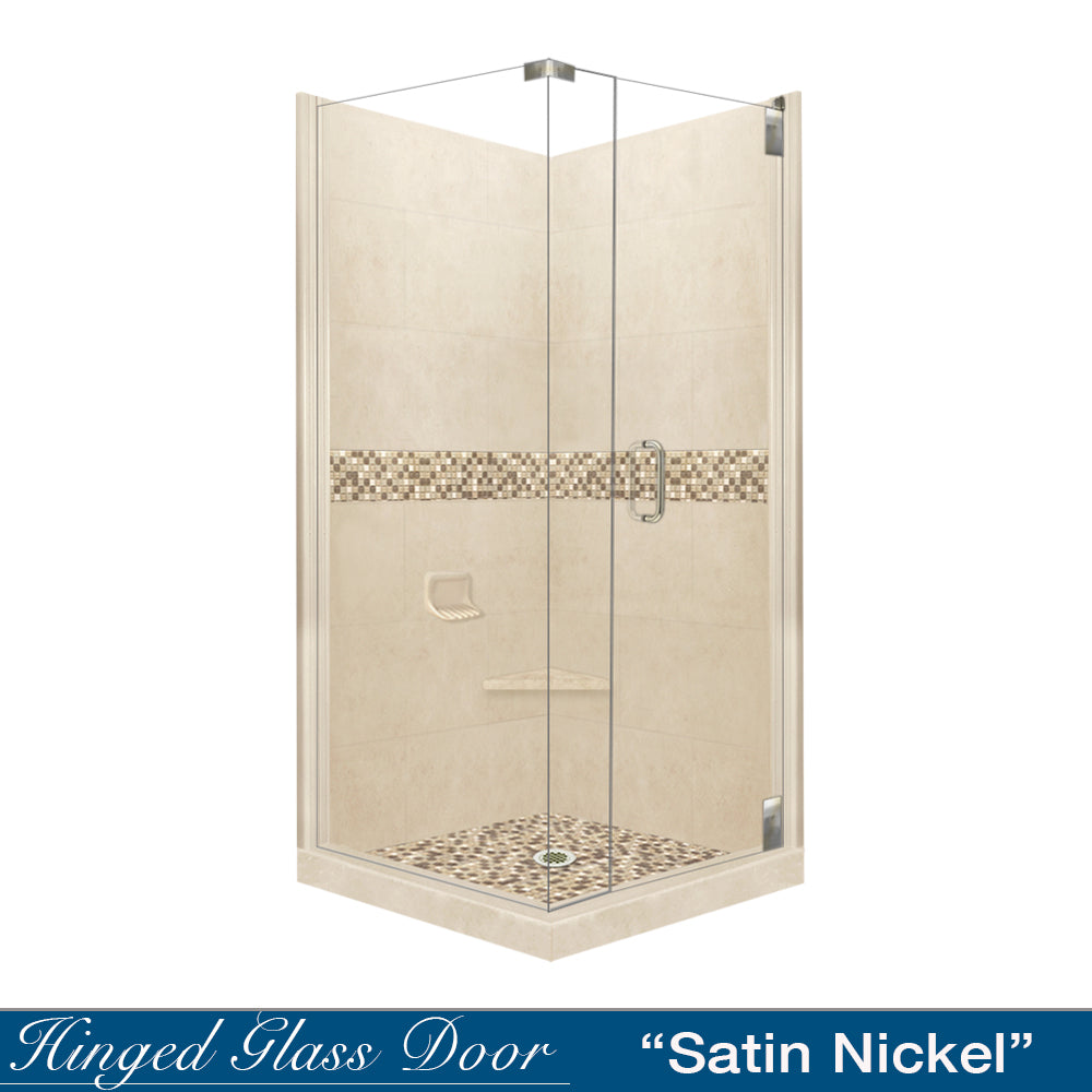 DIY Shower Remodel Kit - Corner Desert Sand Sistine Stone & Roma Mosaic Accent Tile for Bathroom Renovation | Waterproof & Easy Installation for Shower Walls & Backsplashes