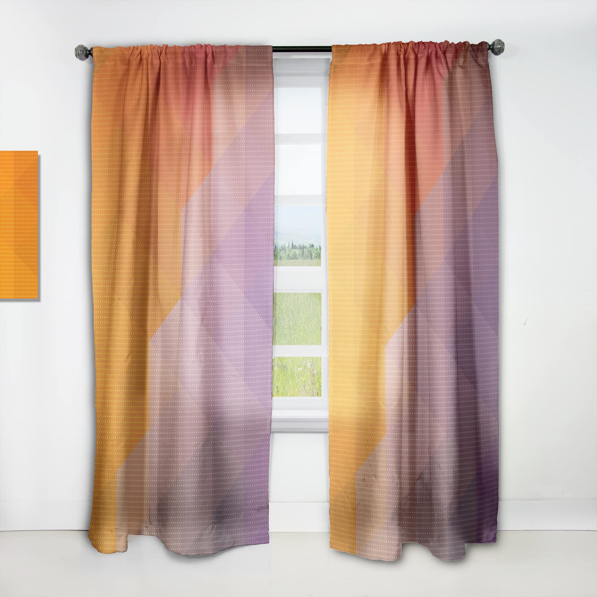 DesignQ Thermal Insulated Curtains - Yellow & Purple Dotted Triangle Geometric Pattern - 52x120 Inch Single Panel for Bedroom & Living Room - Energy Saving Blackout Drapes for Home Decor & Privacy