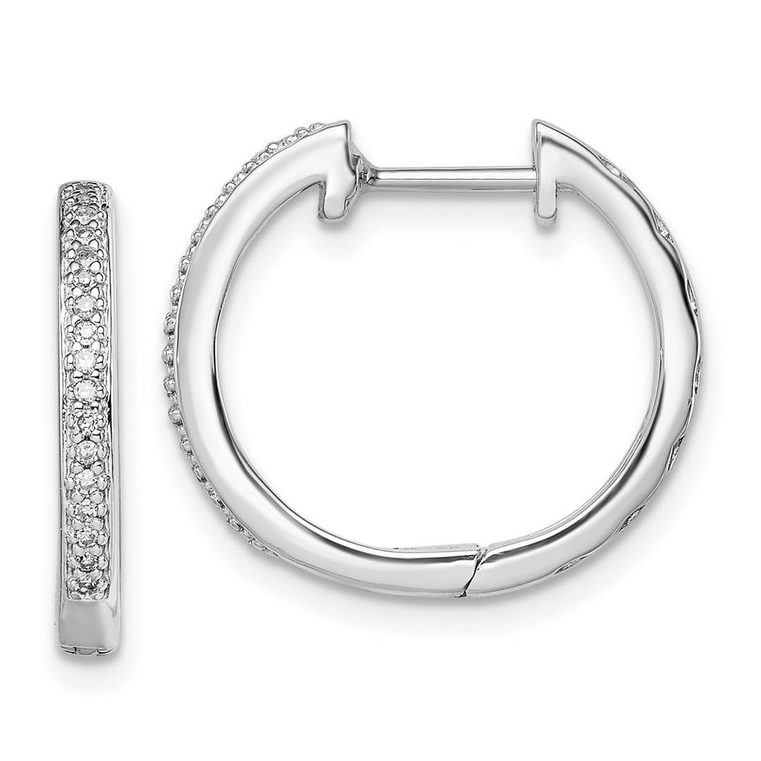 925 Sterling Silver Polished Hinged Hoop Diamond Earrings for Women - 17x2mm Wide, 2mm Thick | Elegant Everyday Wear & Special Occasion Jewelry Gift