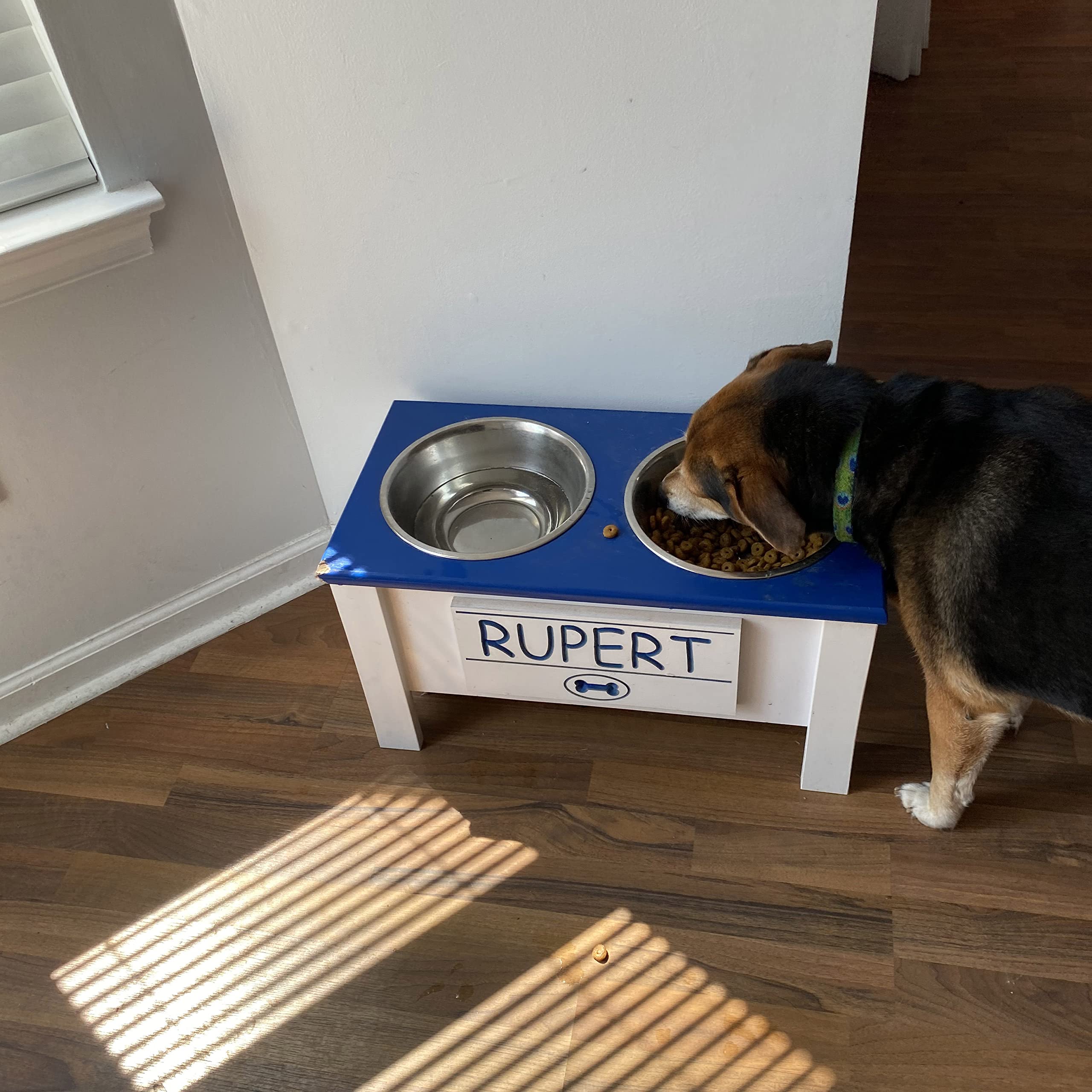 Personalized Elevated Dog Bowl Stand for Large, Medium, Small & X-Small Dogs - Stainless Steel Pet Food & Water Bowls with Internal Storage - Adjustable Raised Feeder for Healthy Eating - Perfect for Kitchen, Living Room or Outdoor Use (X-Small, Blue)