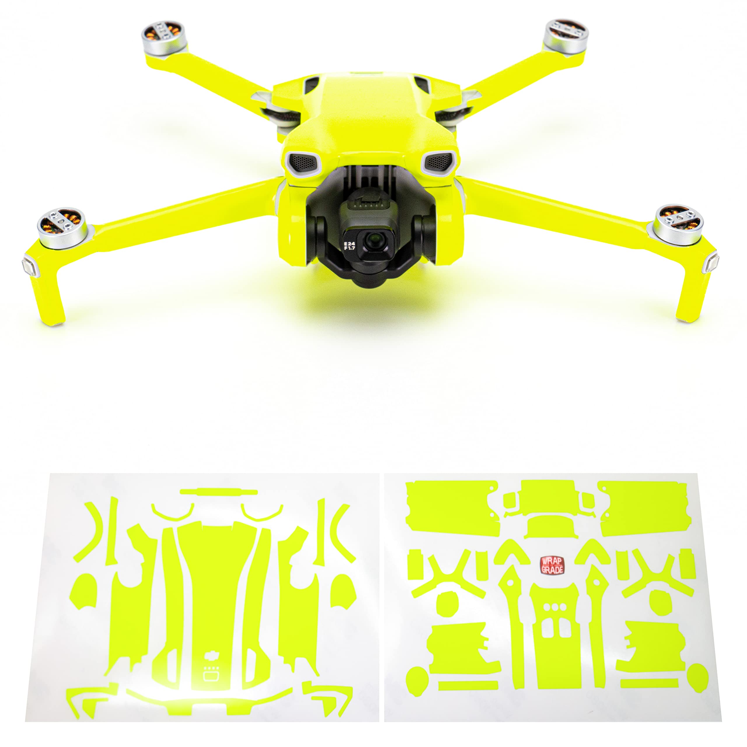 WRAPGRADE Skin Stickers for DJI Mini 3 Drone - Neon Yellow Protective Decals | Perfect for Customization, Scratch Protection & Aesthetic Enhancement