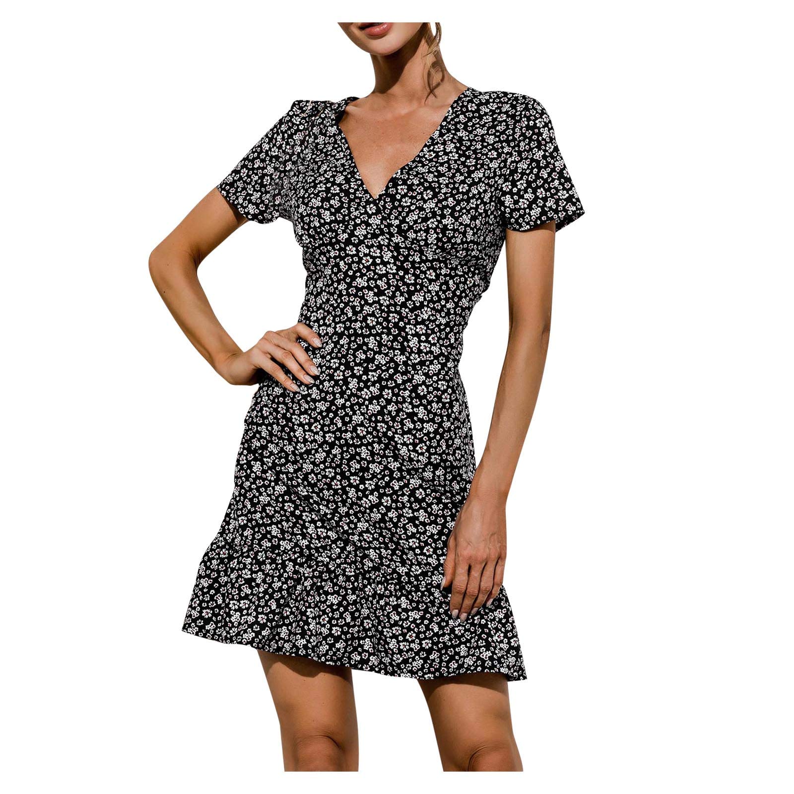 UOCUFY Plus Size Women's Summer Dresses - Casual Short Sleeve T-Shirt Dress for Beach, Vacation & Outdoor Activities | Flowy Sun Dress for Women
