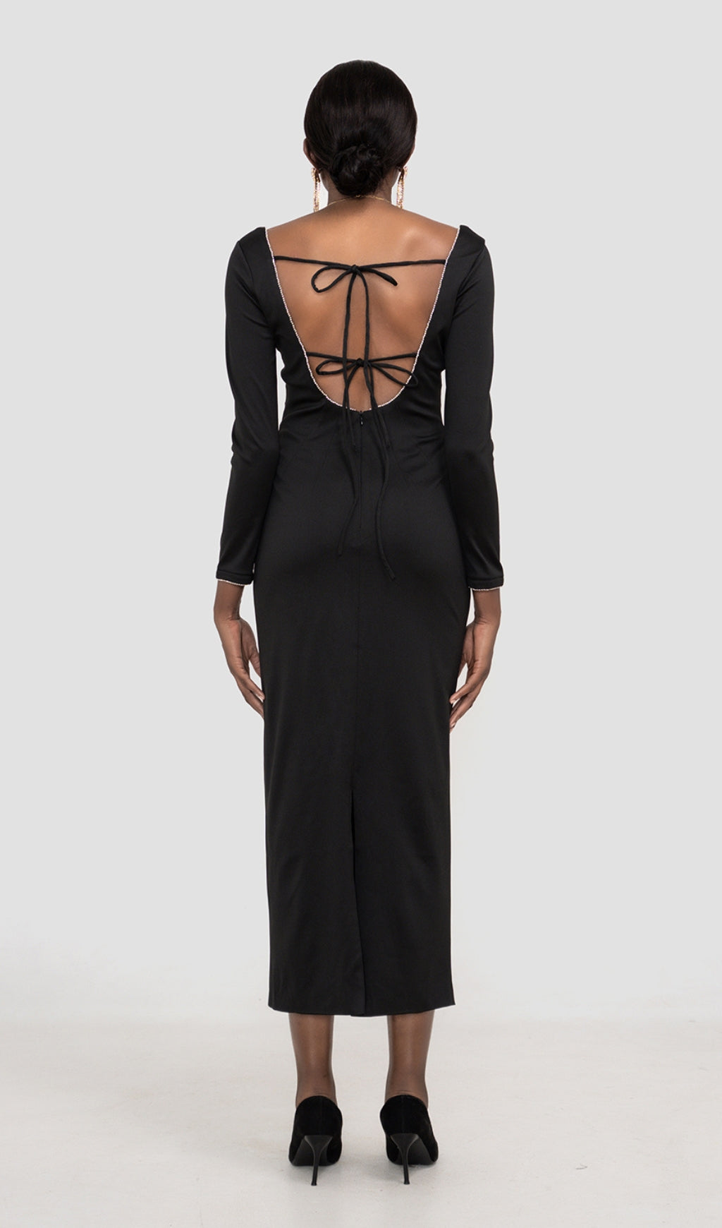 Elegant Black Crystal Embellished Maxi Dress for Women | Formal Evening Gown for Parties, Weddings & Special Occasions