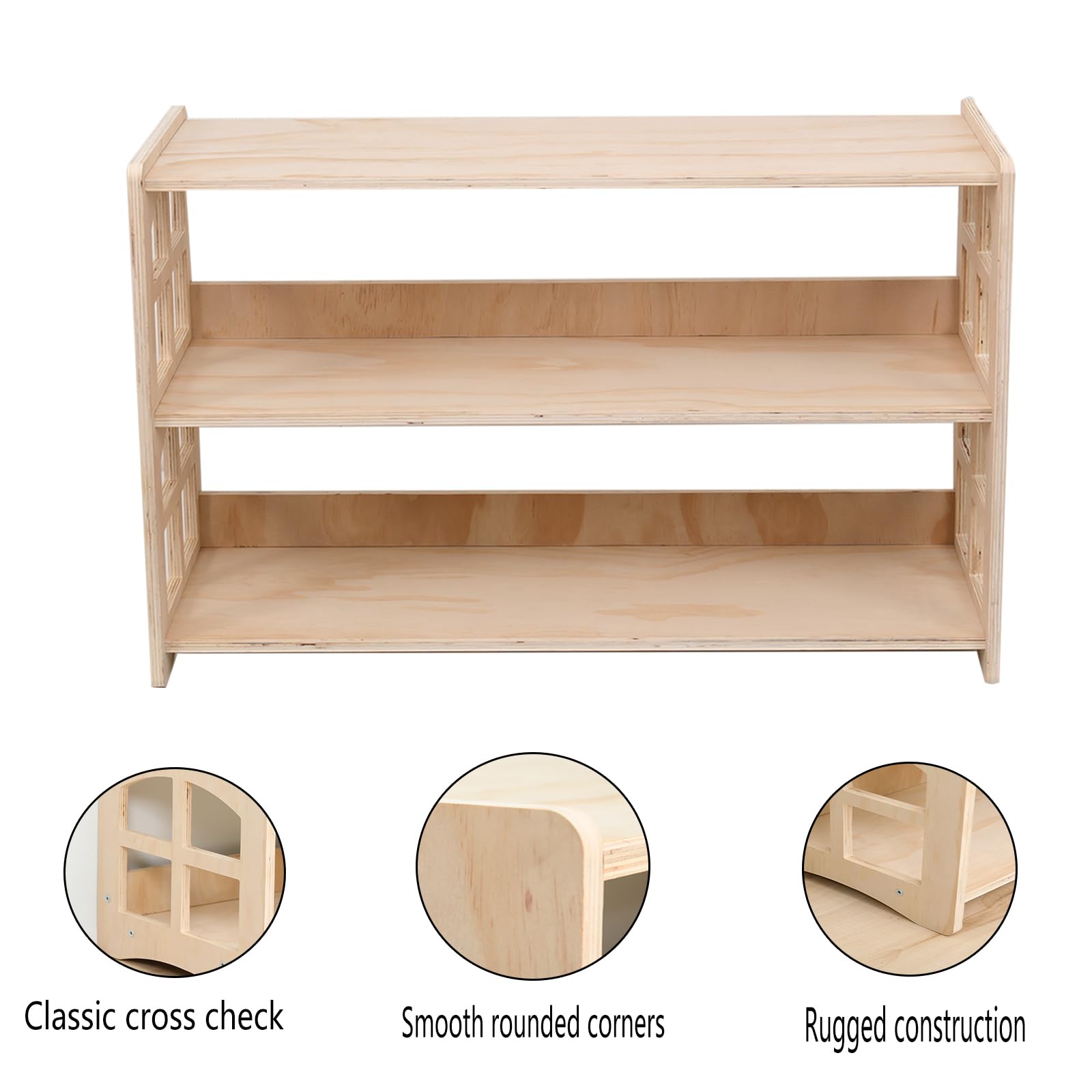 Montessori Bookshelf for Kids - 3-Tier Wooden Toy Storage Organizer, Sturdy & Safe Bookcase for Toddler Room, Classroom, or Playroom - Perfect for Organizing Books, Toys, and Learning Materials