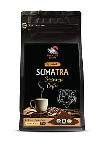 Organic Sumatra Ground Coffee - Dark Roast Arabica, Fair Trade for Home & Office Brewing