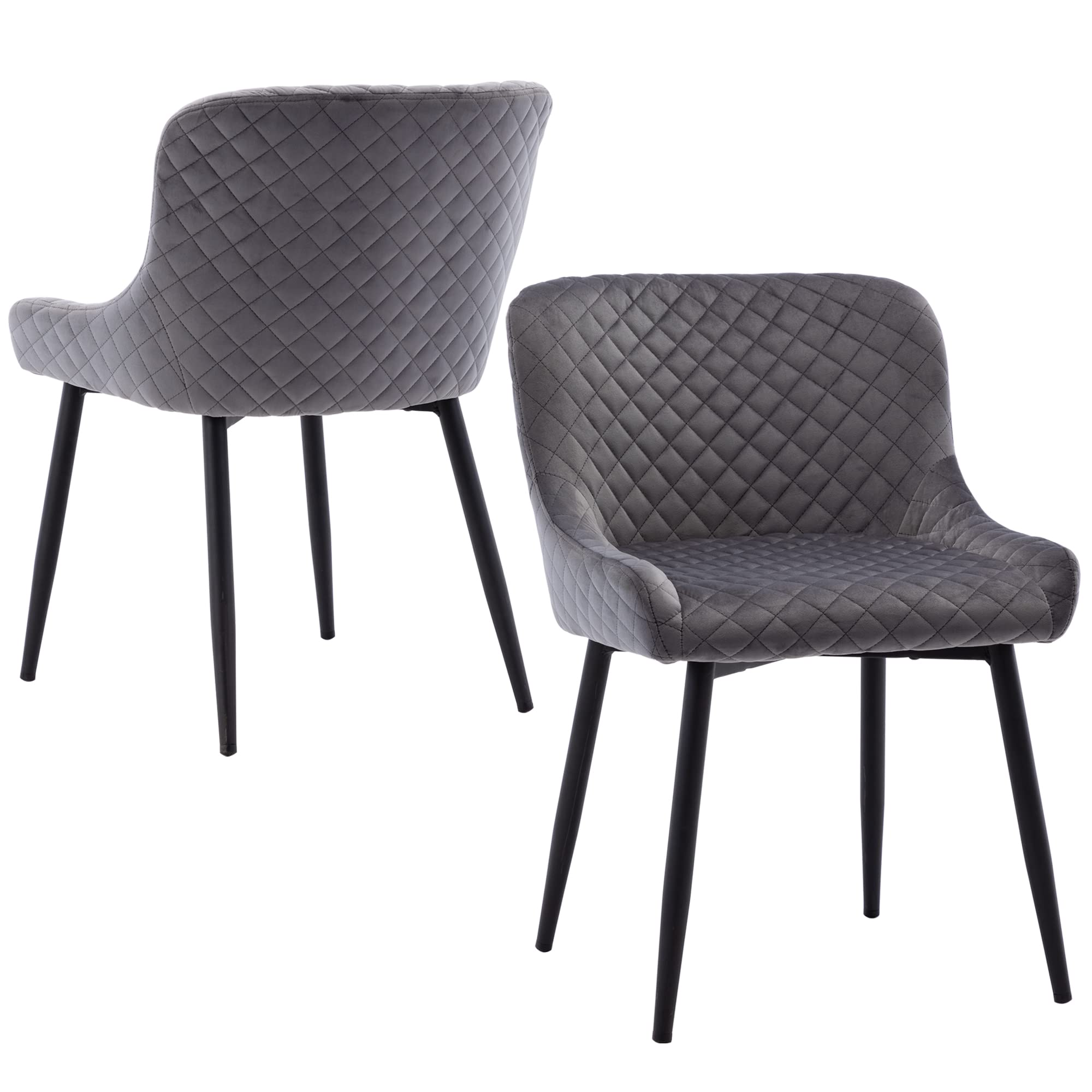 Janoray Modern Velvet Dining Chairs Set of 2 - Upholstered Kitchen Chairs for Dining Room, Living Room & Bedroom - Comfortable Accent Chairs in Grey - Perfect for Small Spaces, Breakfast Nooks & Cozy Home Decor