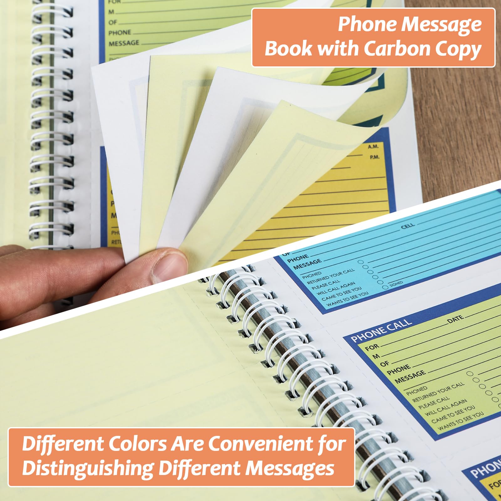 GISGFIM Spiral Bound Phone Message Book - 5.25x11 Inch Carbonless Duplicate Call Log Pad - Voicemail & While You Were Out Message Forms - 4 Messages Per Page for Office, Reception, Home & Customer Service Use