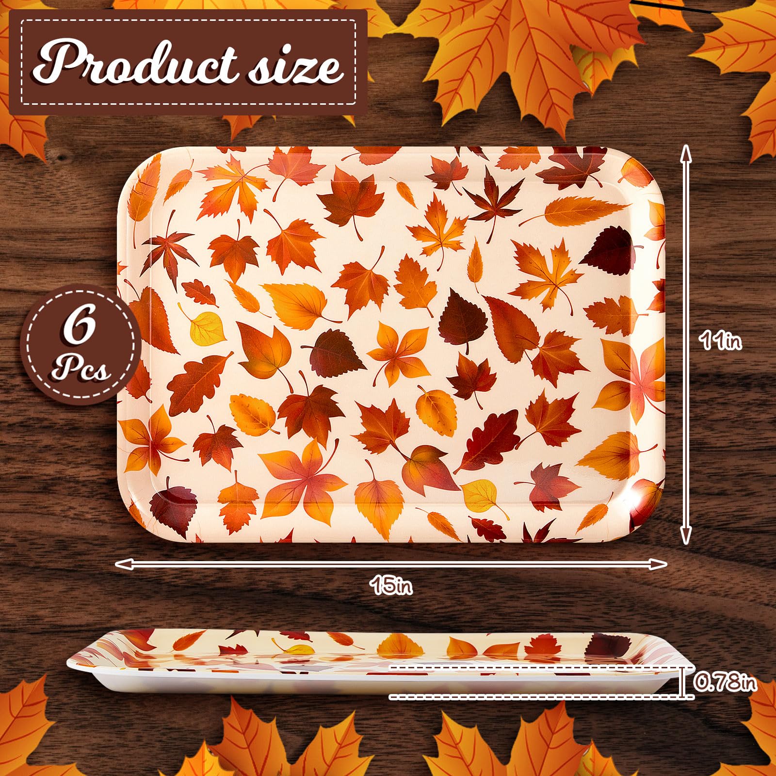 6-Piece 15-Inch Thanksgiving Serving Tray Set - Fall Leaf Design Plates for Snacks, Fruits, Desserts & Candy - Perfect for Thanksgiving Dinner, Autumn Parties & Holiday Gatherings