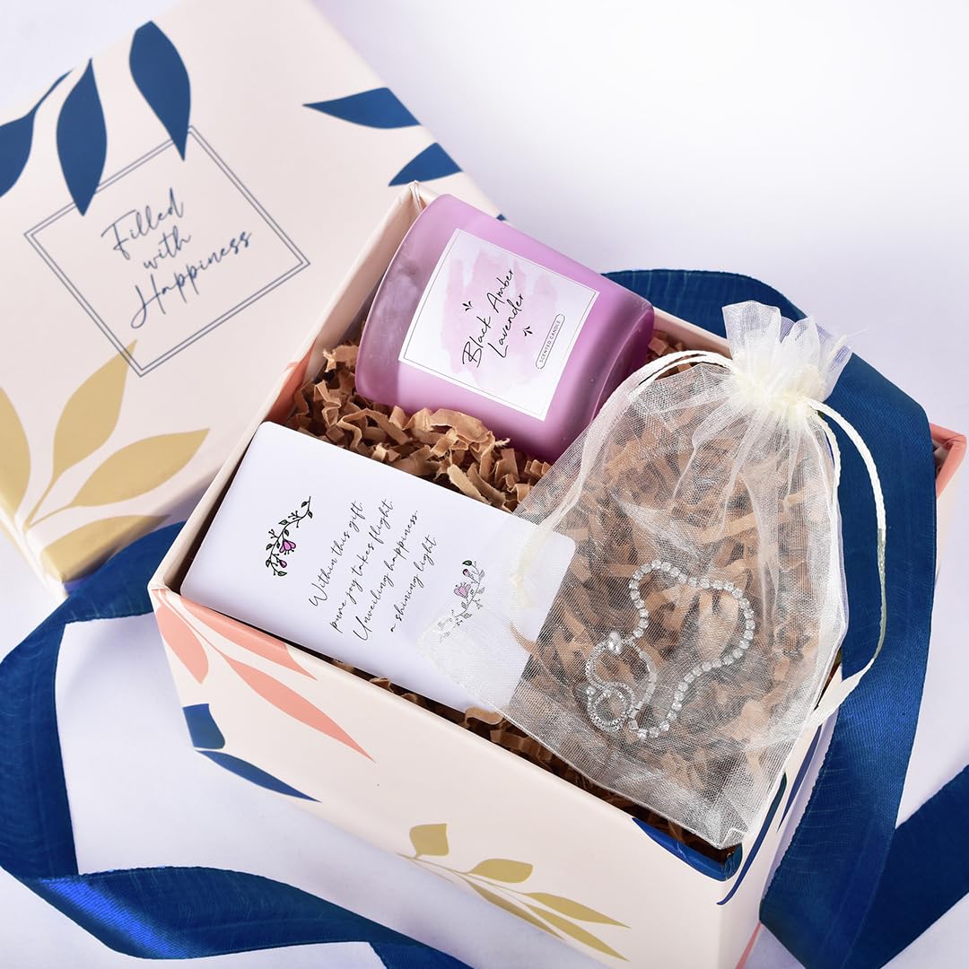 Elegant Birthday Gift Set for Women - 2-Piece Box with Black Amber Lavender Scented Candle (60g) & Tennis Bracelet | Perfect Anniversary Present for Wife, Mother's Day Gift for Mom, Special Occasion Present | Ideal for Romantic Surprises, Spa Nights, and Memorable Celebrations