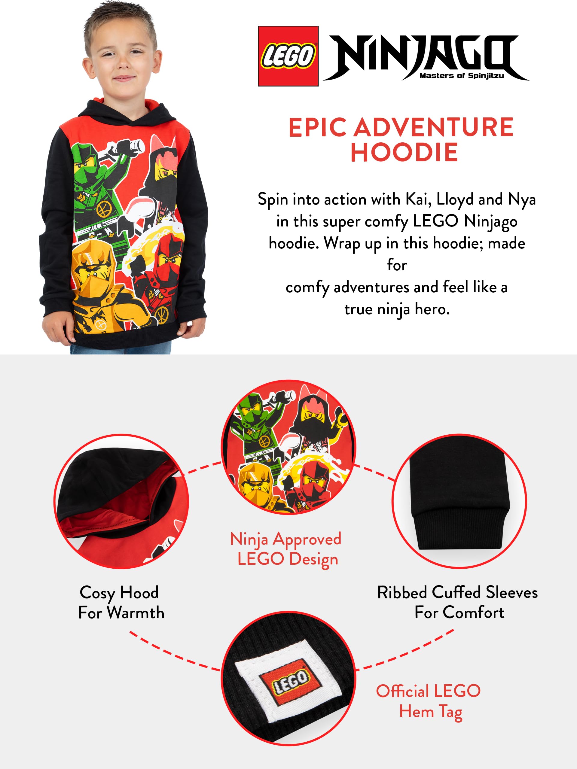 LEGO Ninjago Hooded Sweatshirt for Boys - Cool Ninja-Themed Pullover for Kids - Perfect for Playdates, School & Casual Wear