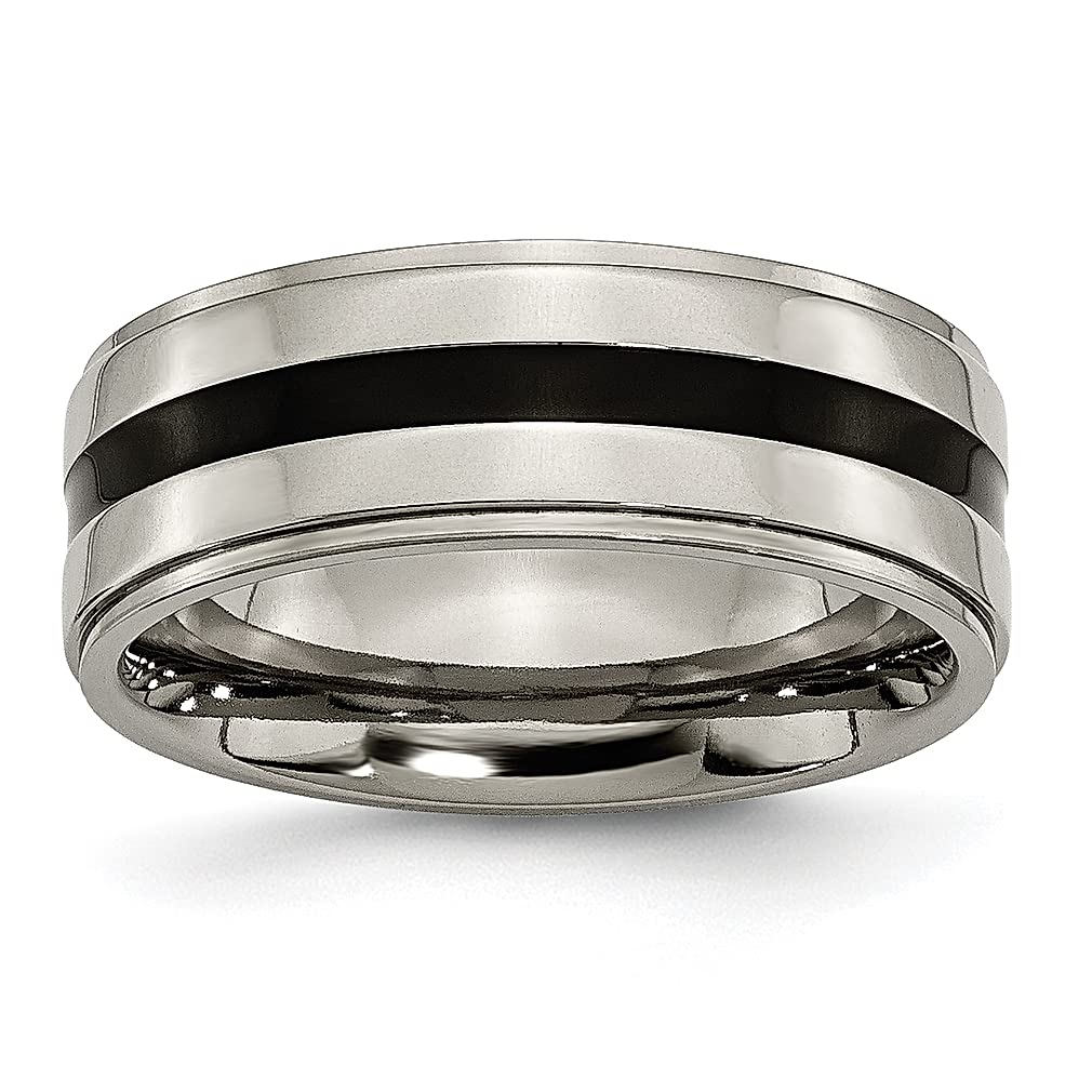 ICE CARATS Titanium Black Enamel 8mm Ridged Edge Wedding Band - Elegant Fashion Jewelry Ring for Women, Perfect Anniversary Gift for Her - Ideal for Weddings, Engagements & Special Occasions