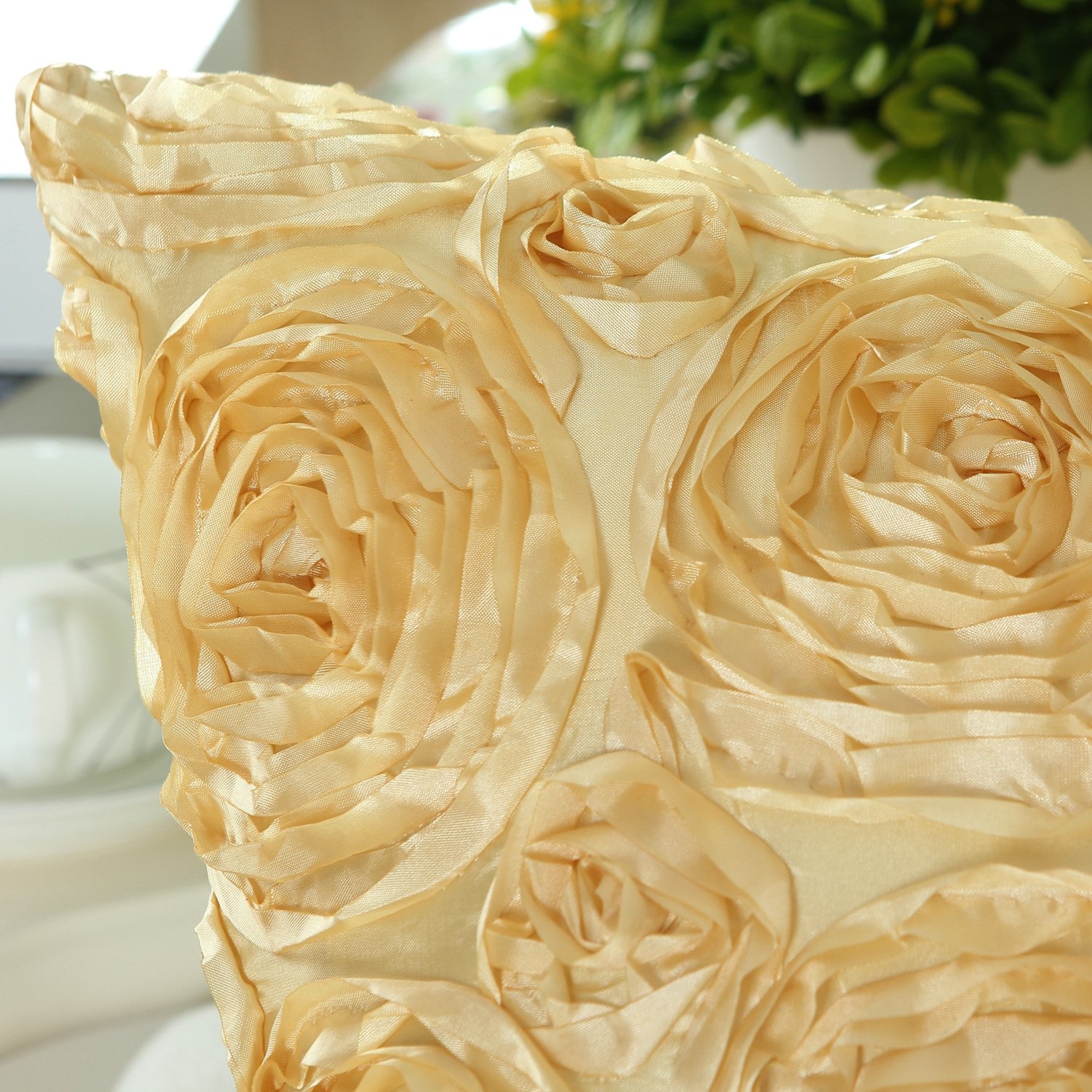 Premium Pack of 2 Floral Cushion Covers - 18x18 Inch Soft Gold Throw Pillow Cases with 3D Rose Design for Sofa, Couch & Home Decor | Perfect for Living Room, Bedroom & Cozy Spaces