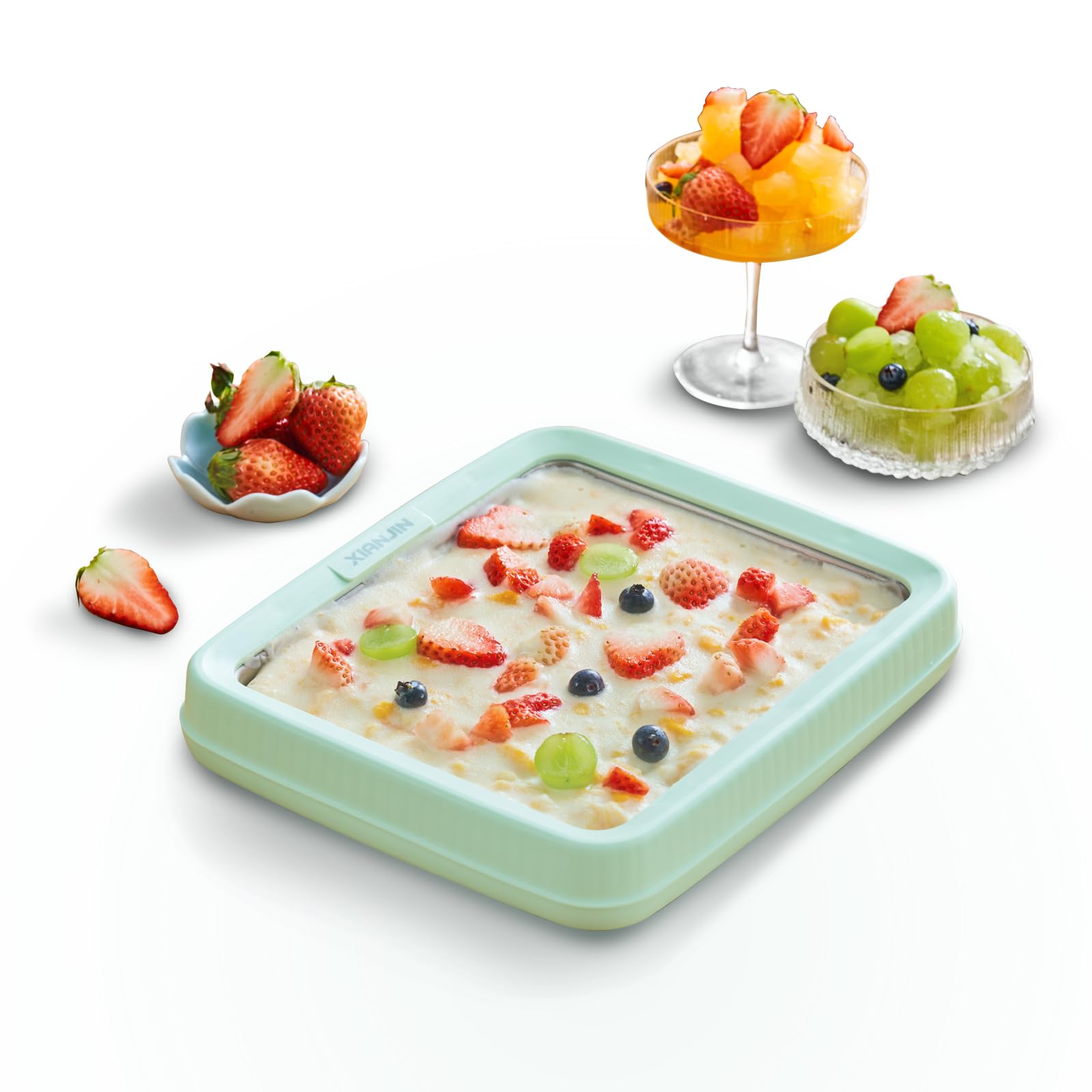 XIANJIN Instant Ice Cream Maker Machine - Homemade Frozen Yogurt & Gelato Maker for Kids & Adults - Large Green Ice Cream Pan - Perfect for Parties, Desserts & Family Fun