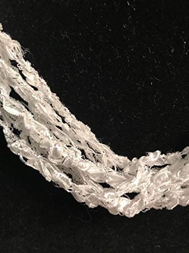 White Adjustable Length Scarf Necklace - Crochet Yarn Ladder Trellis Ribbon Accessory for Women | Perfect for Boho Style, Layering & Fashion Outfits
