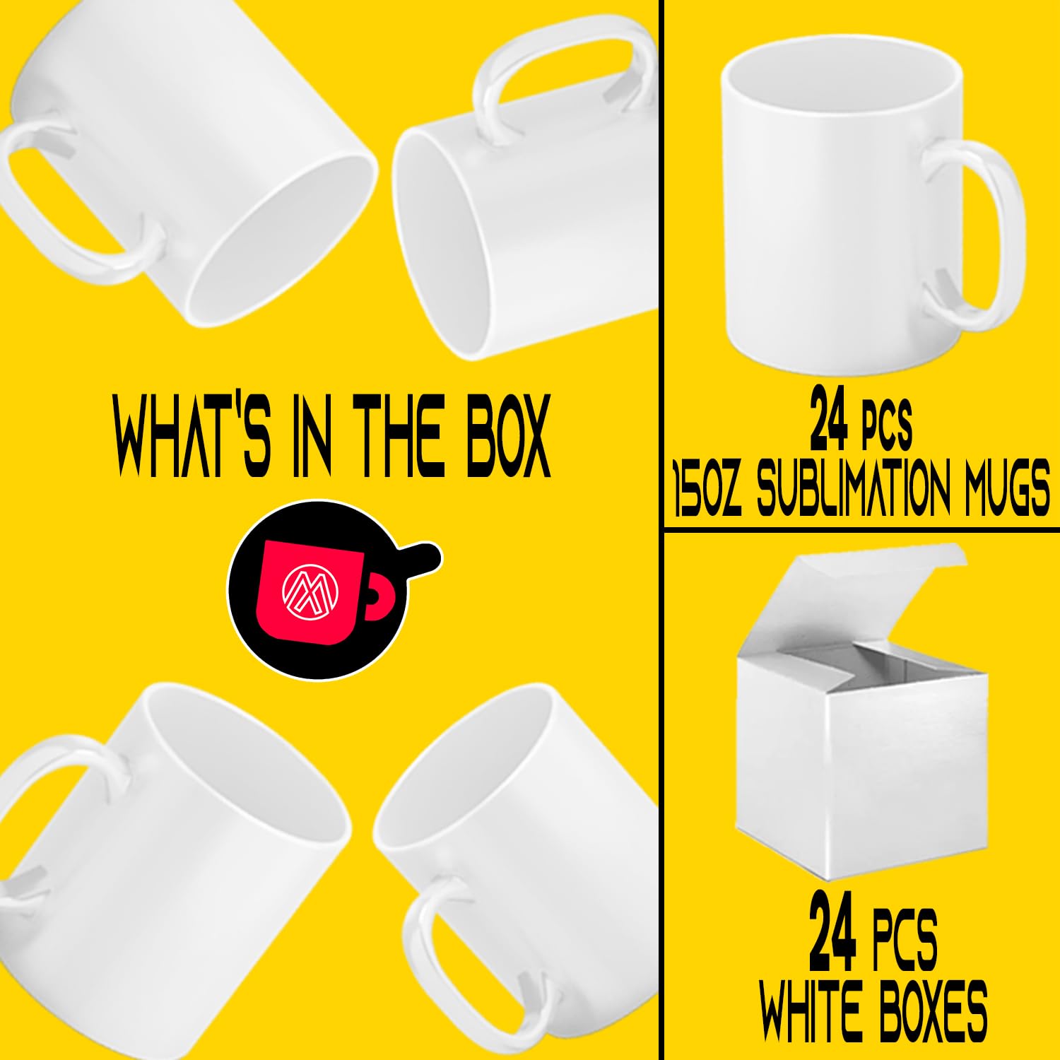 15oz Sublimation Blank Ceramic Mugs - 24 Pack with Gift Boxes - Customizable Coffee Cups for DIY Printing, Gifts & Office Use - TWISTED ENVY Brand