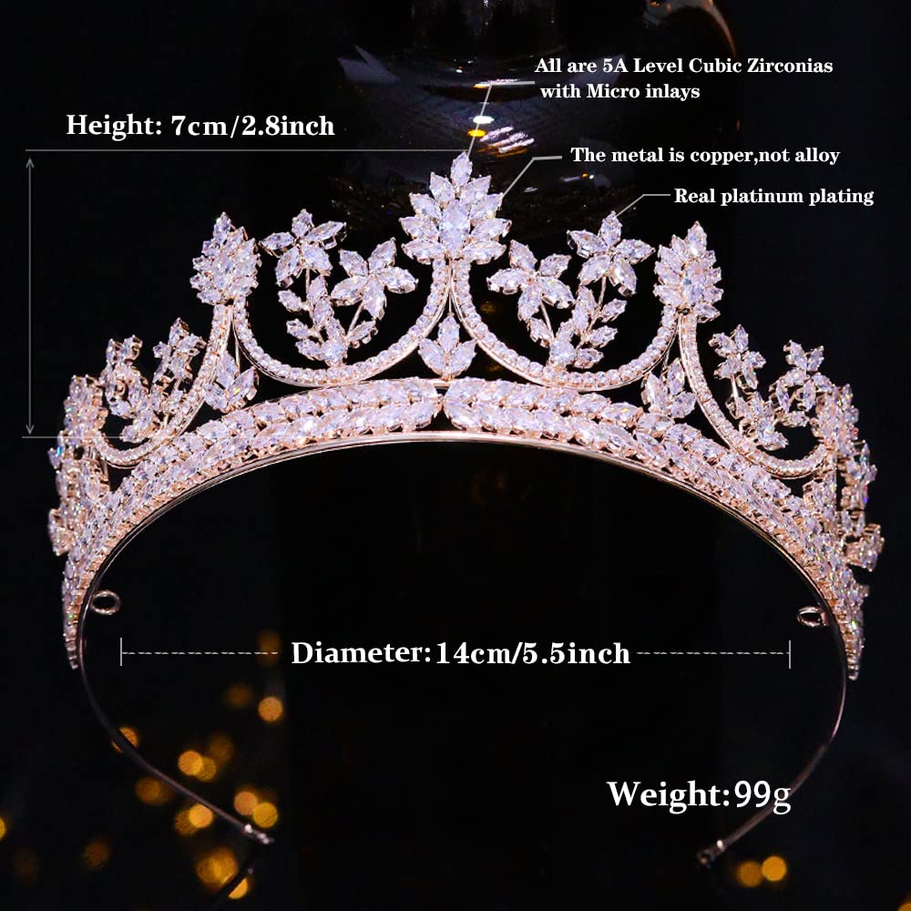 Jorsnovs Fashion Full Cubic Zirconia Crown - Elegant Wedding Bridal Tiara & Birthday Queen Headpiece | Zircon Hair Accessories for Brides, Prom, Pageants & Special Occasions