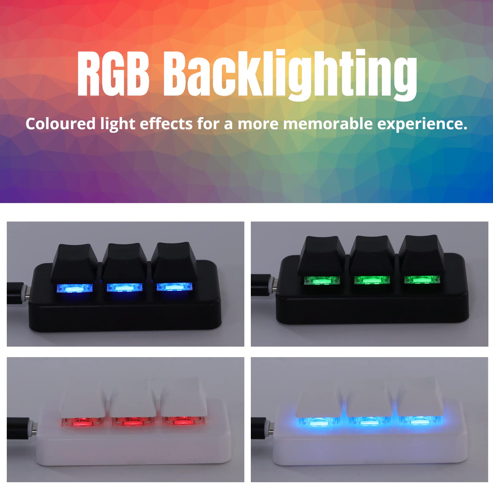 Yoidesu 3 Key Mini RGB Mechanical Gaming Keypad - One Handed Programmable Macro Keyboard with USB Plug & Play - Perfect for Gaming, Office Work & DIY Programming (Ideal for MMO, CAD Design & Stream Deck Shortcuts)
