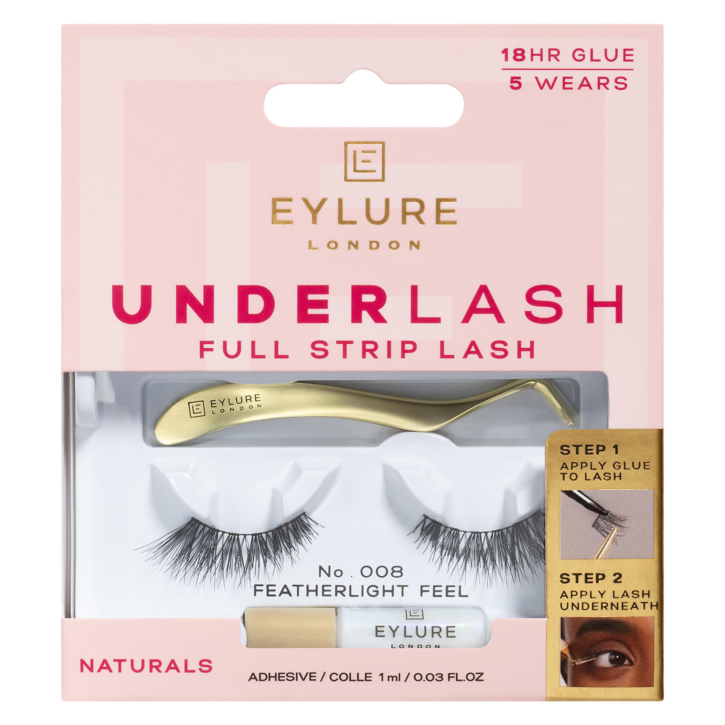 Eylure Underlash Full Strip False Eyelashes - No. 008 | Includes Lash Glue & Applicator | Reusable Up to 5 Times | Perfect for Parties, Weddings & Special Occasions