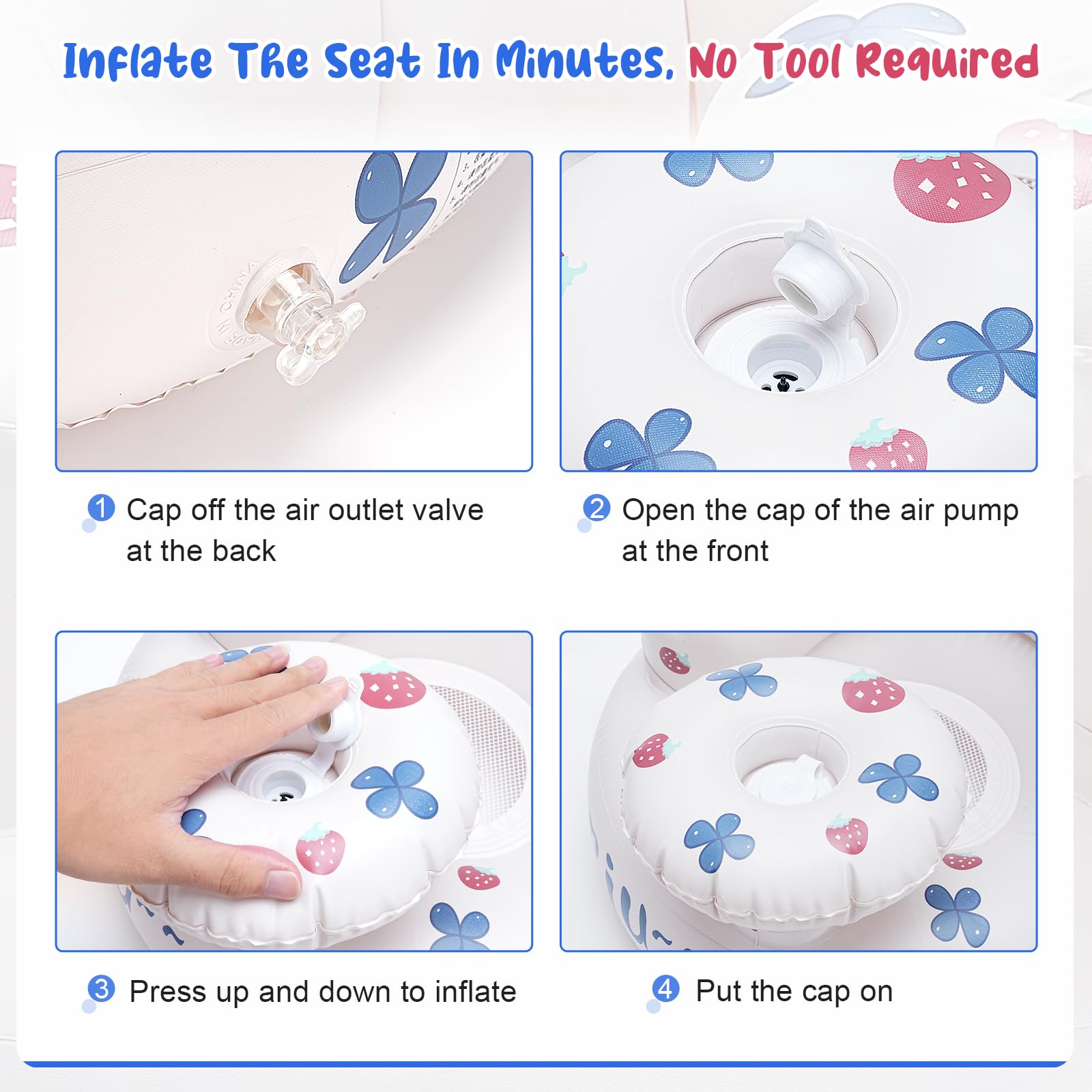 LINGSFIRE Inflatable Baby Seat for Infants 3 Months and Up - Portable Blow Up Baby Chair with Built-in Air Pump for Home, Travel, and Floor Sitting - Perfect Baby Shower Gift (White) - Great for Indoor Play, Beach Trips, and Outdoor Adventures