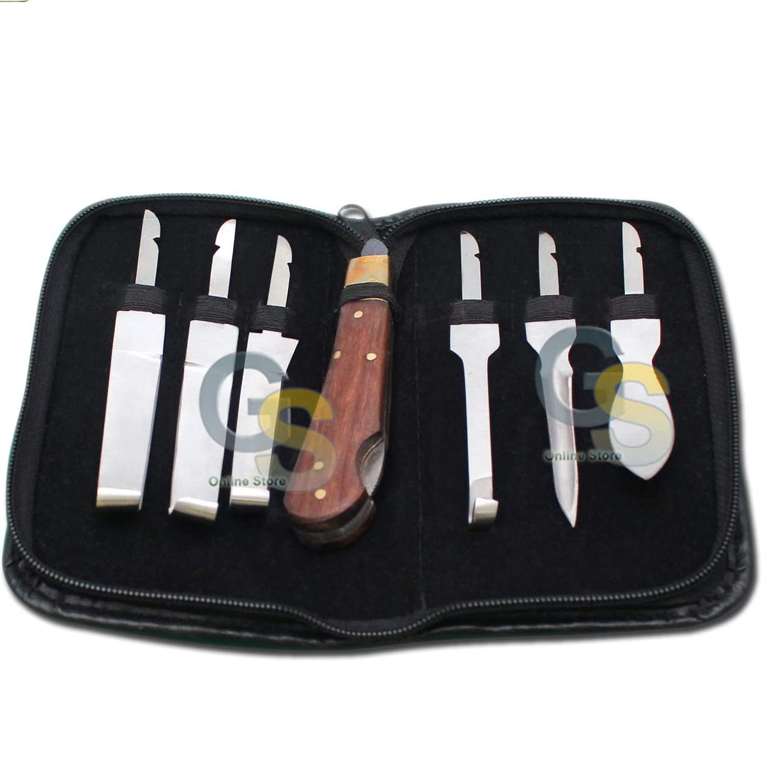 G.S HOOF 6-Piece Equine Veterinary Hoof Knife Set with Pouch - Professional Horse Hoof Care Tools for Farriers and Veterinarians